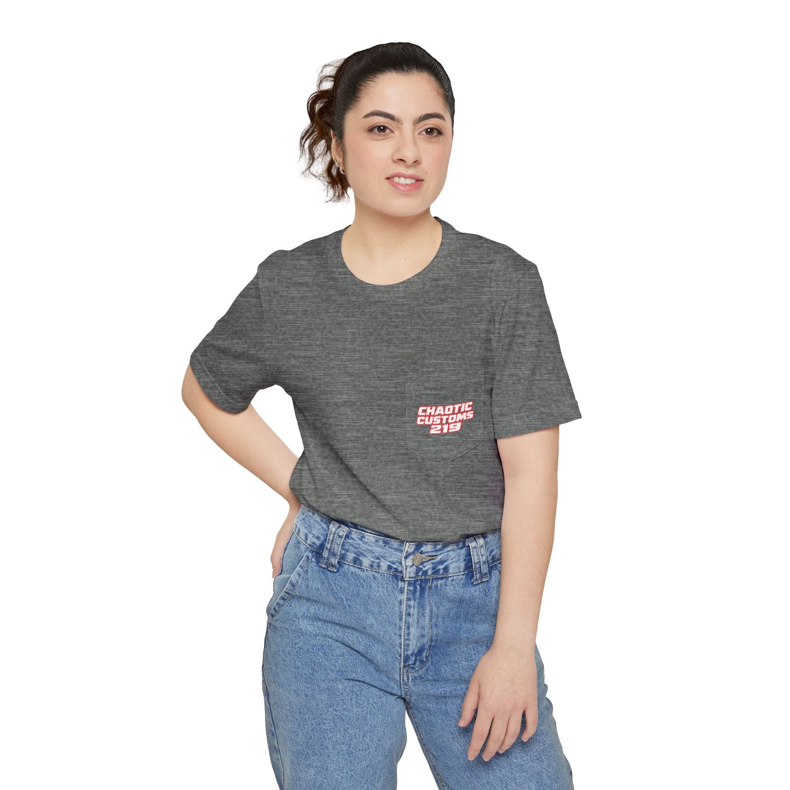 Chaotic Customs 219 — Larger Back Print Bella+Canvas Pocket Tee - Image 7