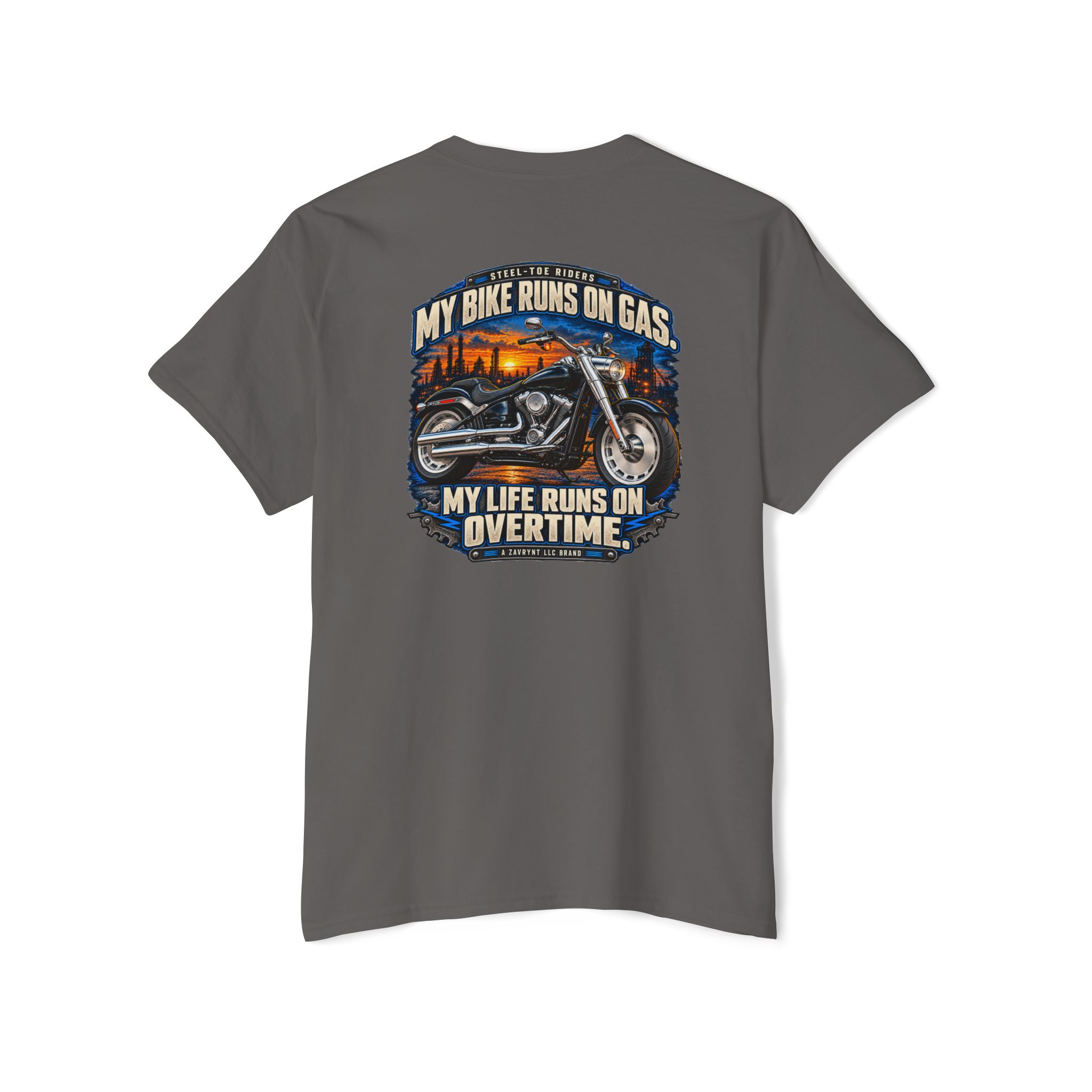 My Bike Runs on Gas. My Life Runs on Overtime. | Steel-Toe Riders Pocket Tee - Image 10
