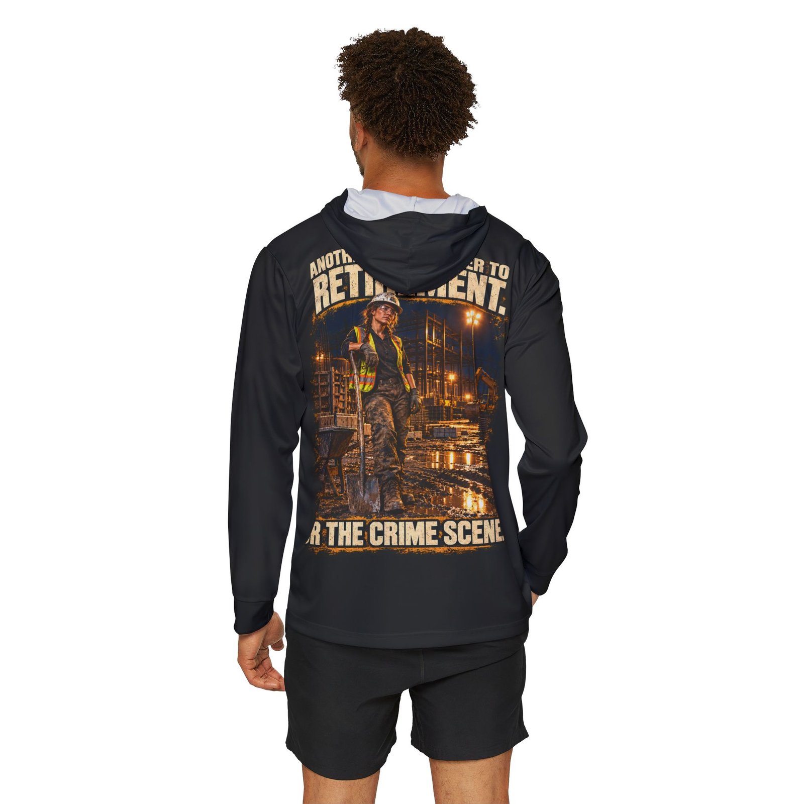 Another Day Closer to Retirement. Or the Crime Scene. — Ladies Laborer Sports AOP Full-Back Hoodie | Don’t Be a Ronnie - Image 4