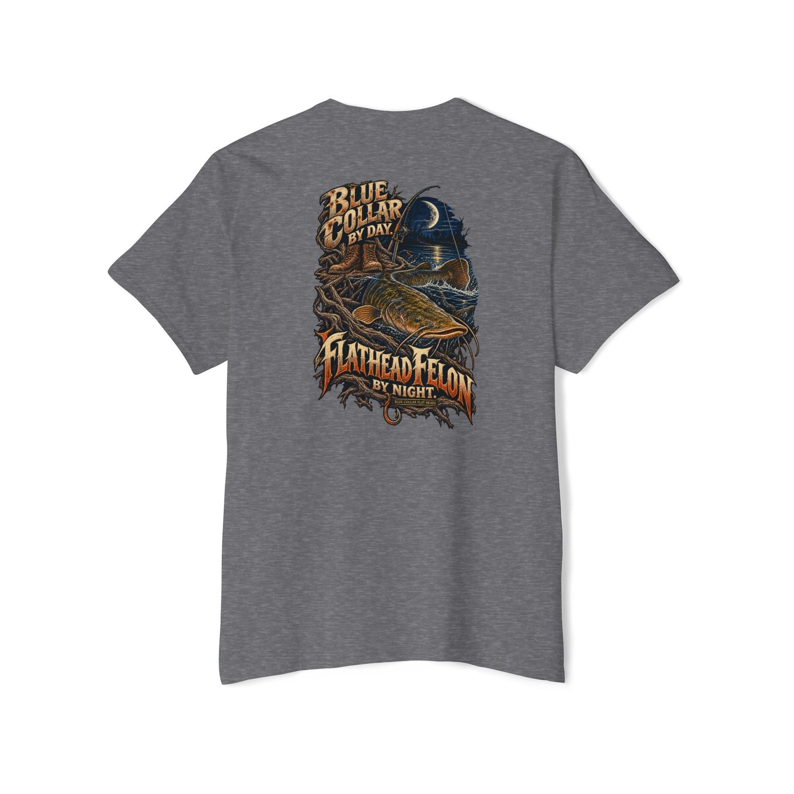 Blue Collar Flat Heads — Blue Collar by Day, Flathead Felon by Night Pocket Tee - Image 6