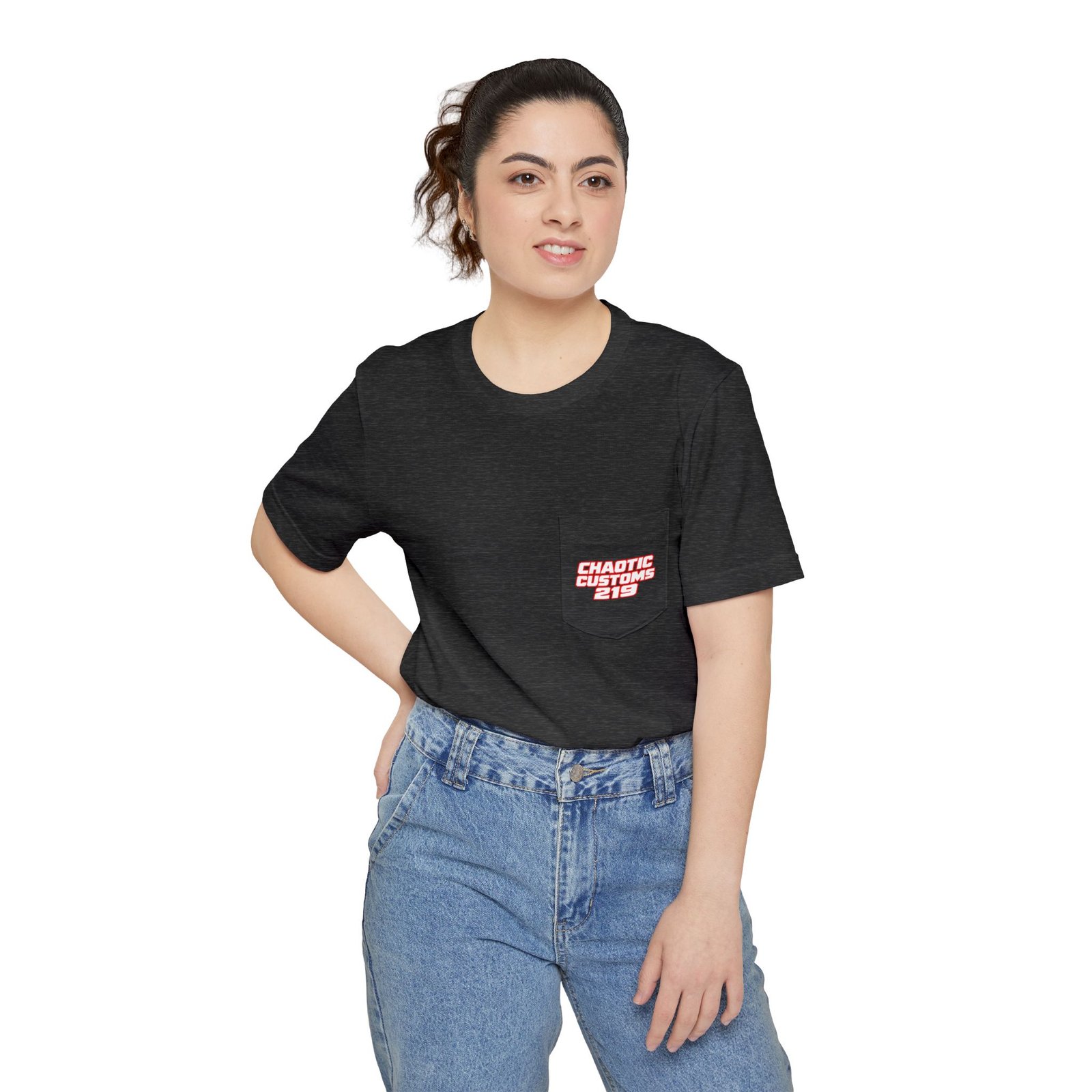 Chaotic Customs 219 — Larger Back Print Bella+Canvas Pocket Tee - Image 15