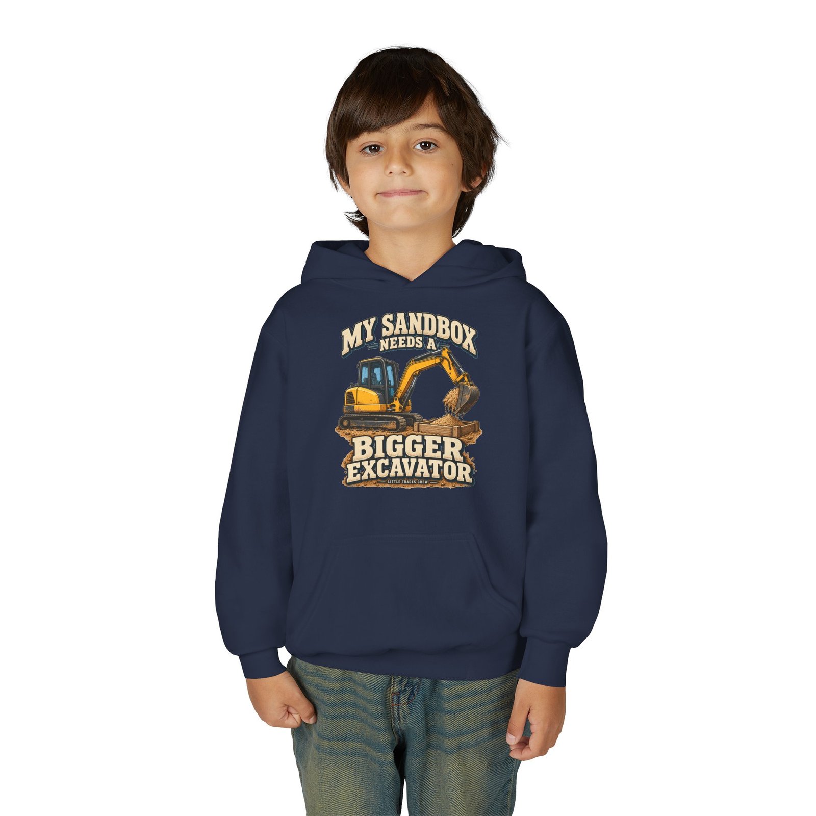 My Sandbox Needs a Bigger Excavator — Little Trades Crew Youth Hoodie - Image 7