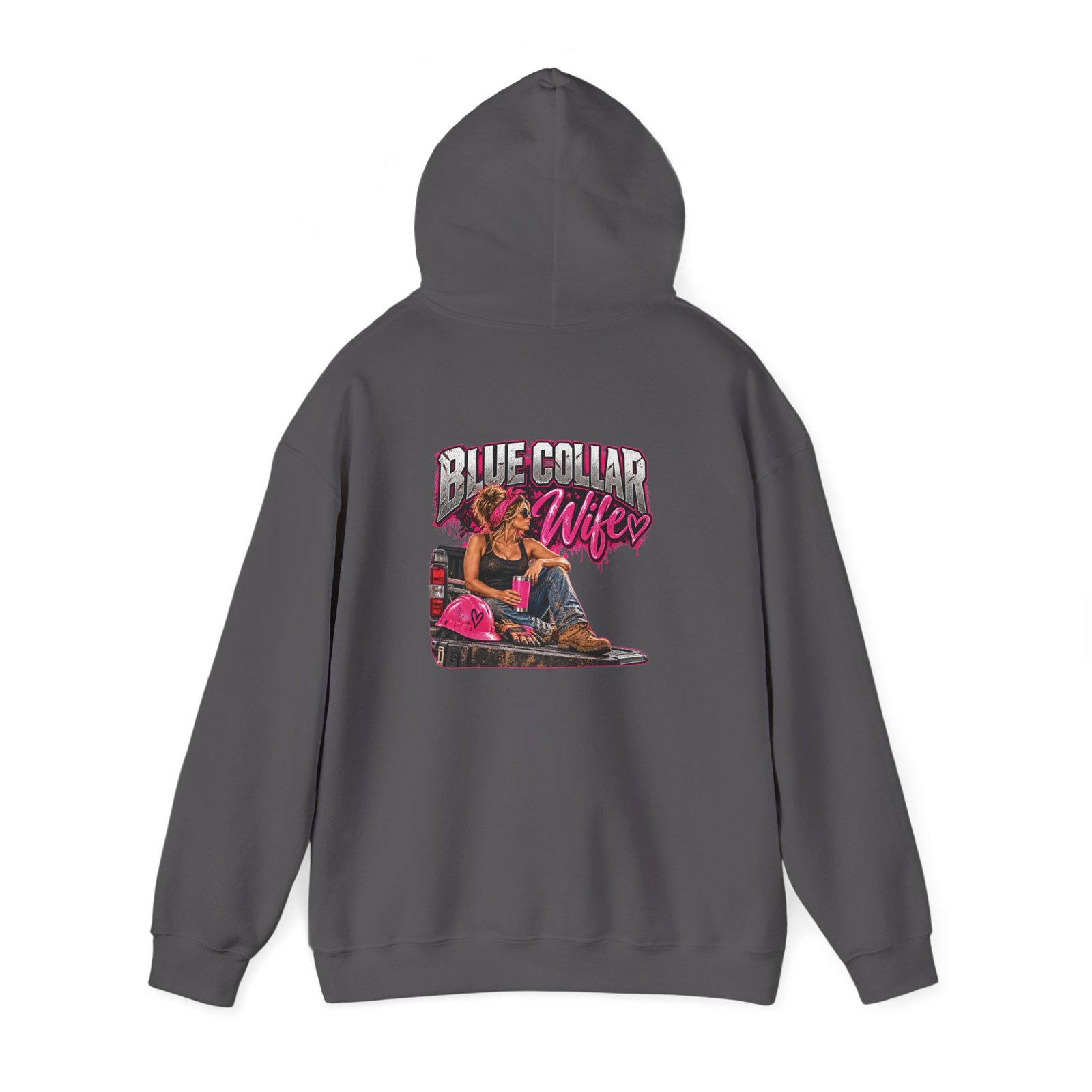Blue Collar Wife | Hot Pink Tailgate Back-Print Hoodie — Her Trade. Her RULES. - Image 8
