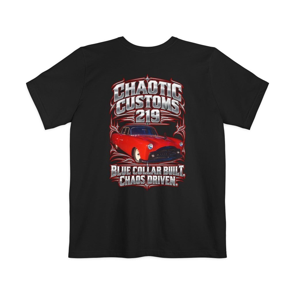 Chaotic Customs 219 — Larger Back Print Bella+Canvas Pocket Tee
