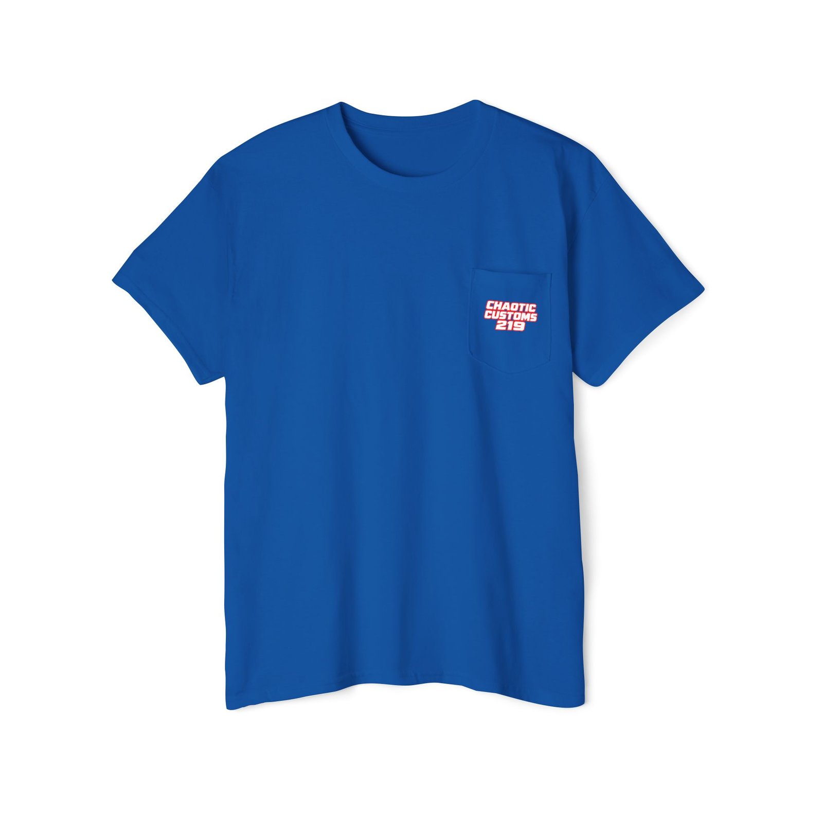 Chaotic Customs 219 — Blue Collar Built. Chaos Driven. Pocket Tee - Image 8