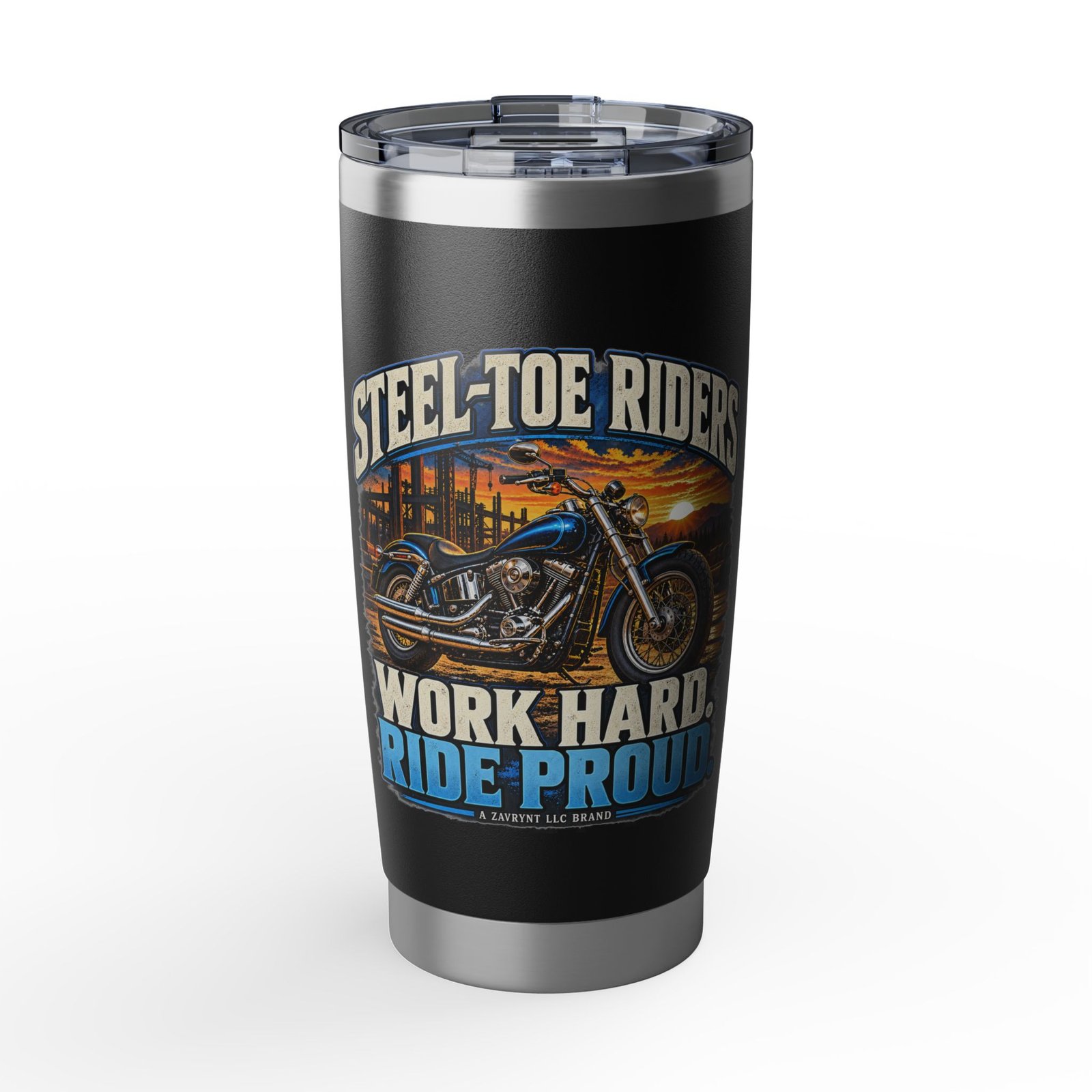 Work Hard. Ride Proud. | Steel-Toe Riders Black 20oz Tumbler