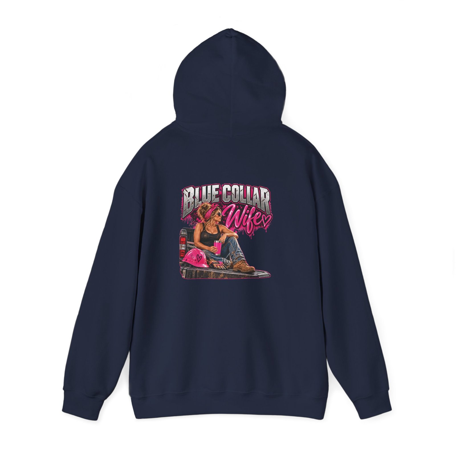 Blue Collar Wife | Hot Pink Tailgate Back-Print Hoodie — Her Trade. Her RULES. - Image 11
