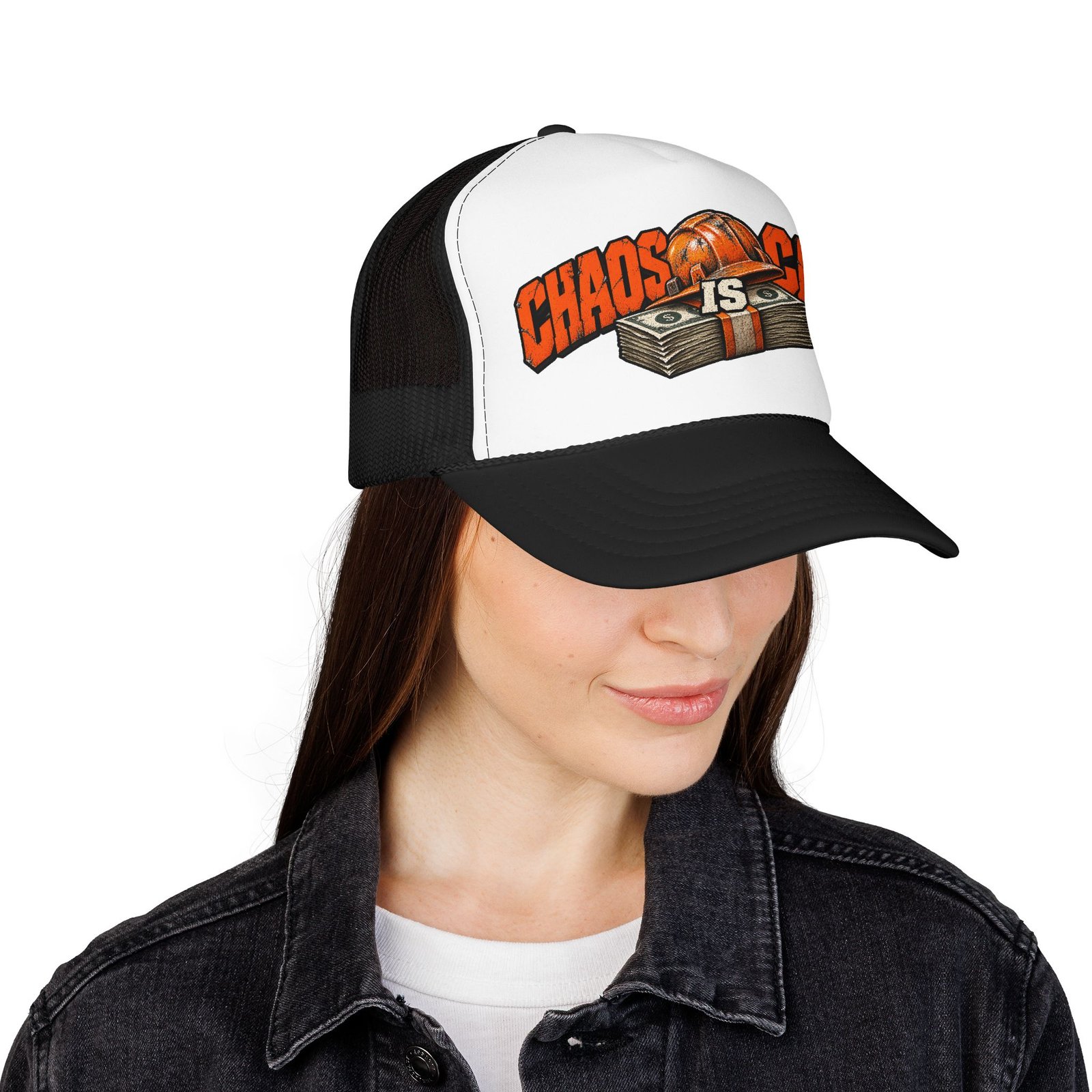 Chaos Is Cash | Neon Orange Hardhat Trucker Hat — Don’t Be a Ronnie - Image 12