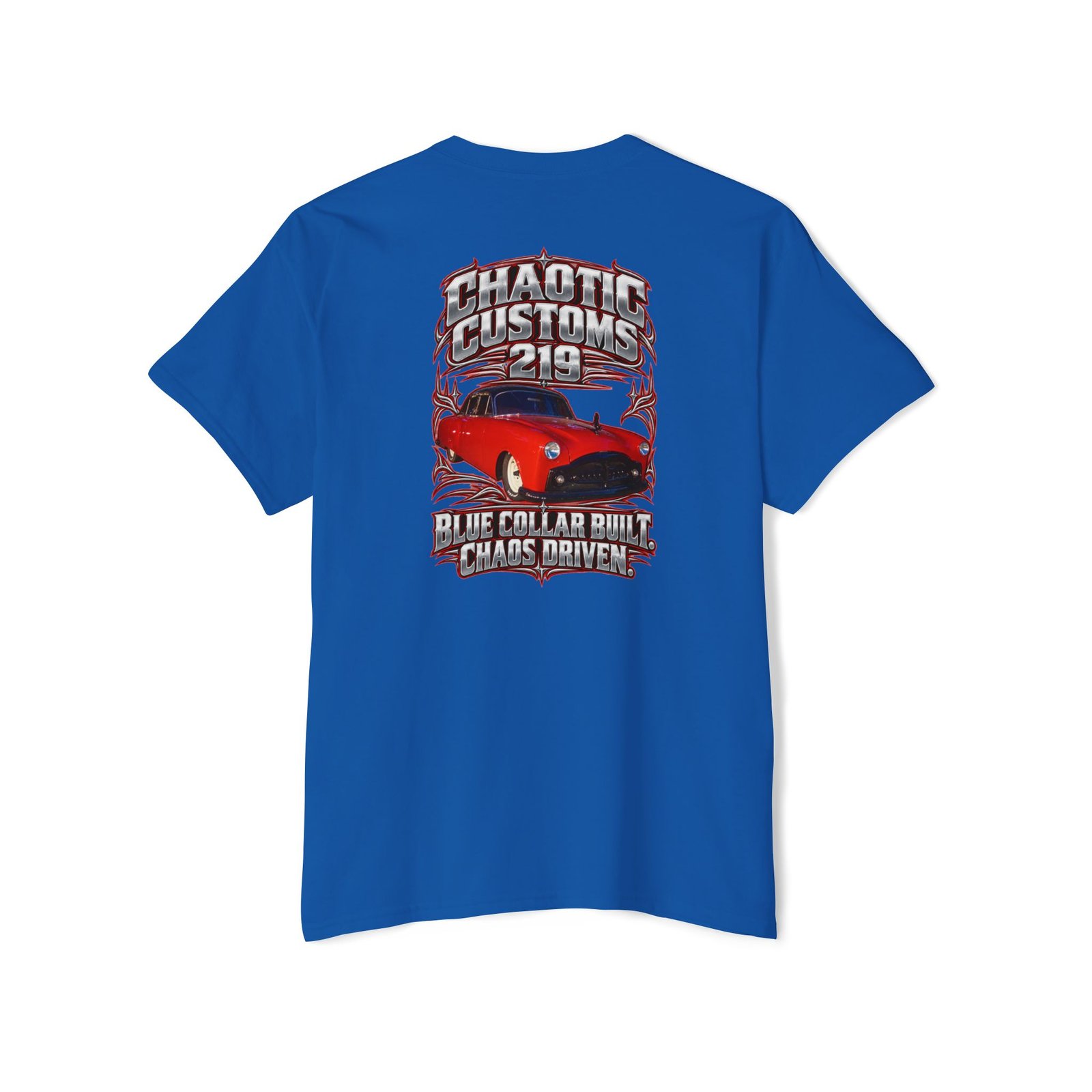 Chaotic Customs 219 — Blue Collar Built. Chaos Driven. Pocket Tee - Image 7