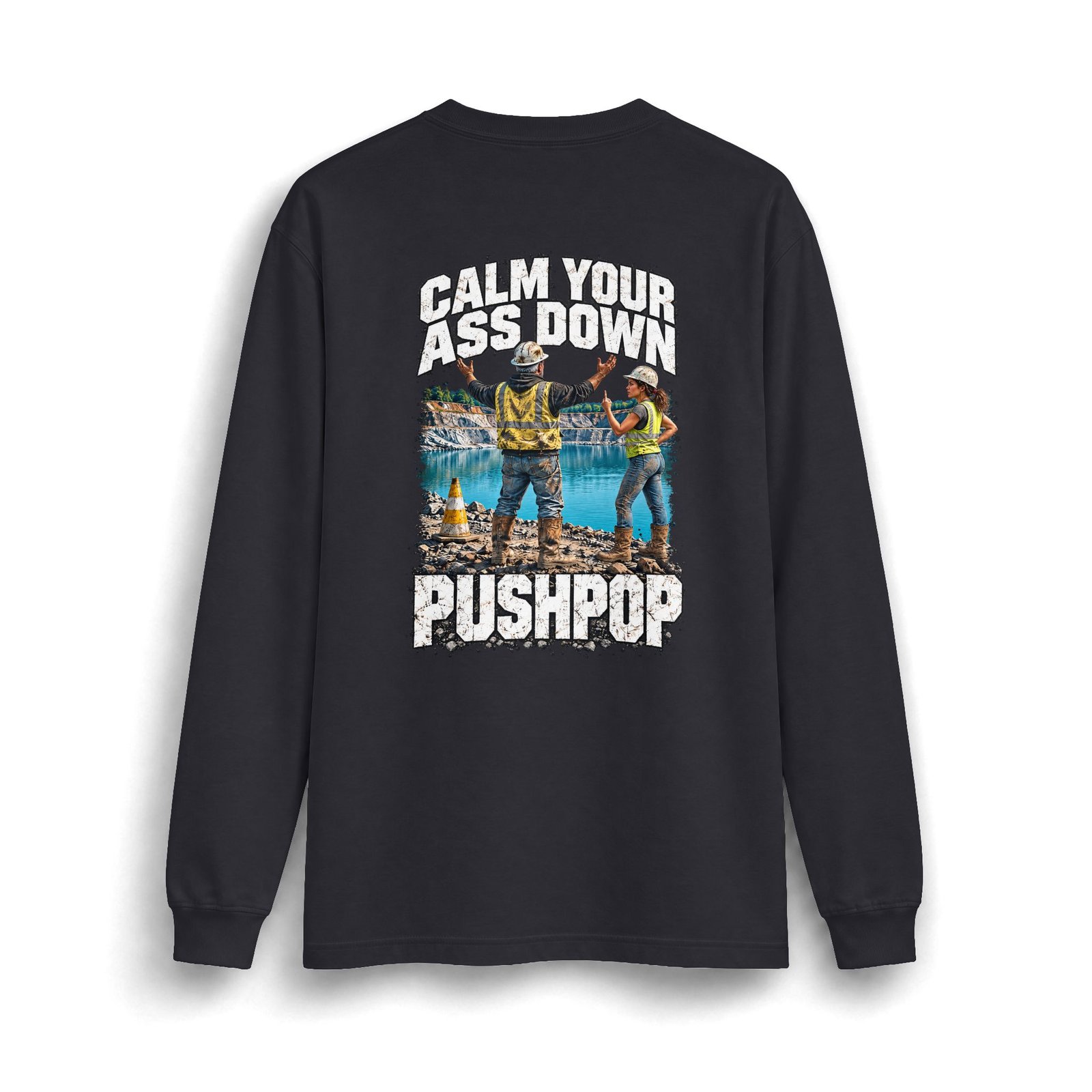 Calm Your Ass Down, Pushpop — Heavyweight Long-Sleeve Work Shirt - Image 3