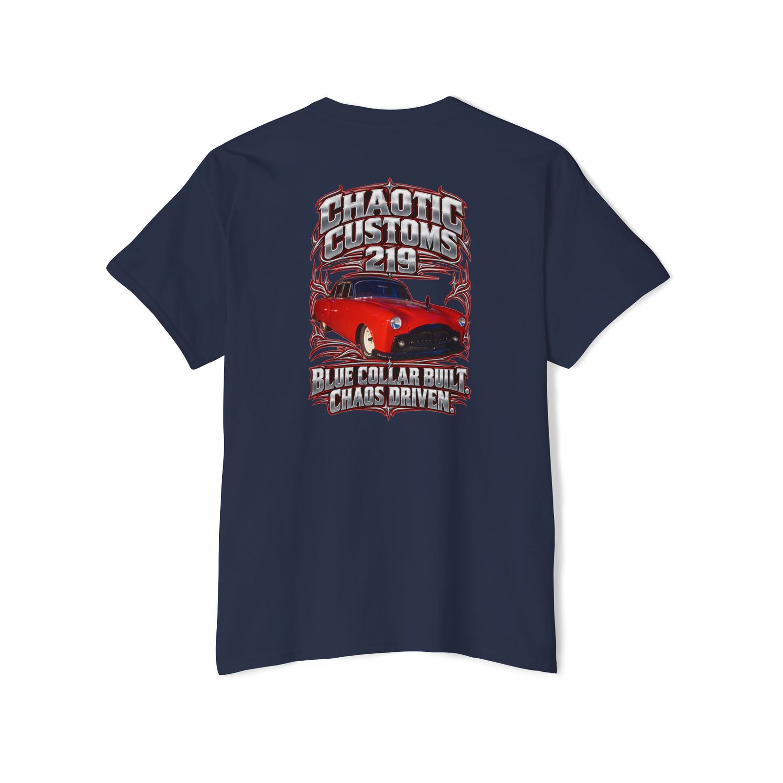 Chaotic Customs 219 — Blue Collar Built. Chaos Driven. Pocket Tee - Image 9