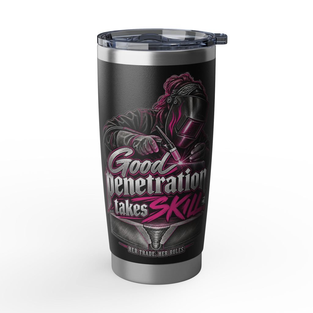 Good Penetration Takes Skill. | Hot Pink Welder Black 20oz Tumbler — Her Trade. Her RULES.