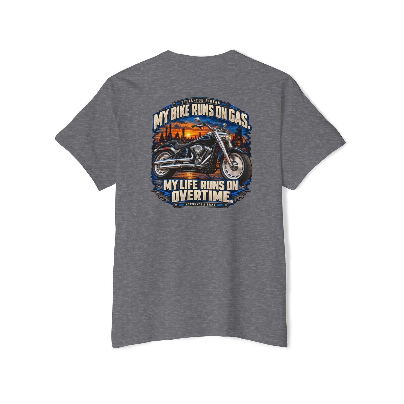 My Bike Runs on Gas. My Life Runs on Overtime. | Steel-Toe Riders Pocket Tee - Image 6