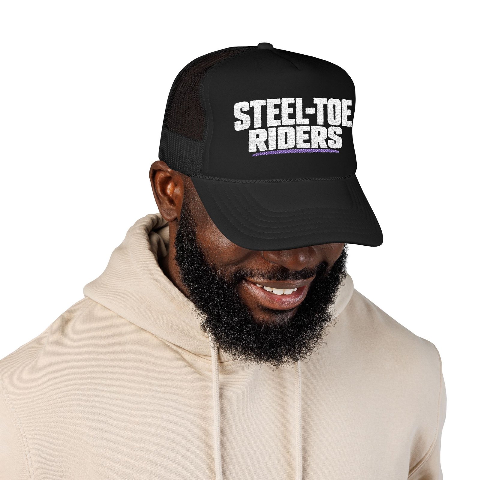 Steel-Toe Riders | Embroidered Trucker Hat — Black & Dark Navy - Image 3