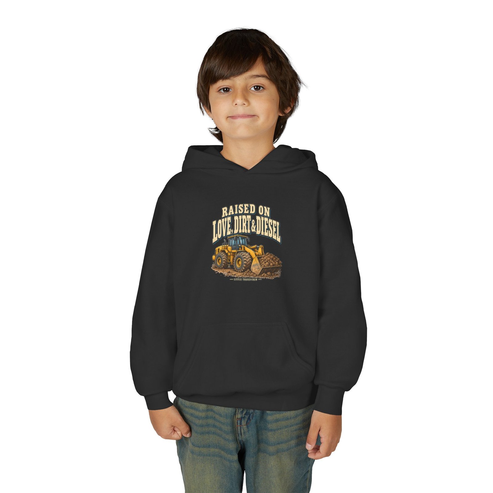 Raised on Love, Dirt & Diesel — Little Trades Crew Youth Hoodie - Image 3