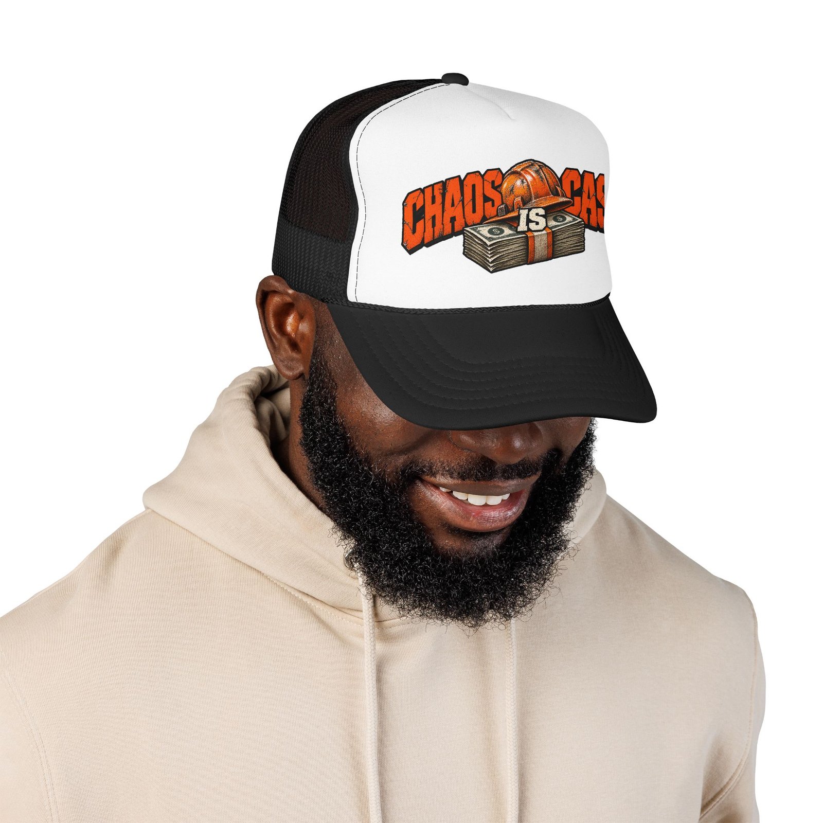 Chaos Is Cash | Neon Orange Hardhat Trucker Hat — Don’t Be a Ronnie - Image 11
