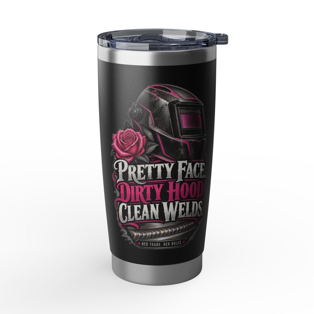 Pretty Face. Dirty Hood. Clean Welds. | Black Vagabond 20oz Tumbler — Her Trade. Her RULES.