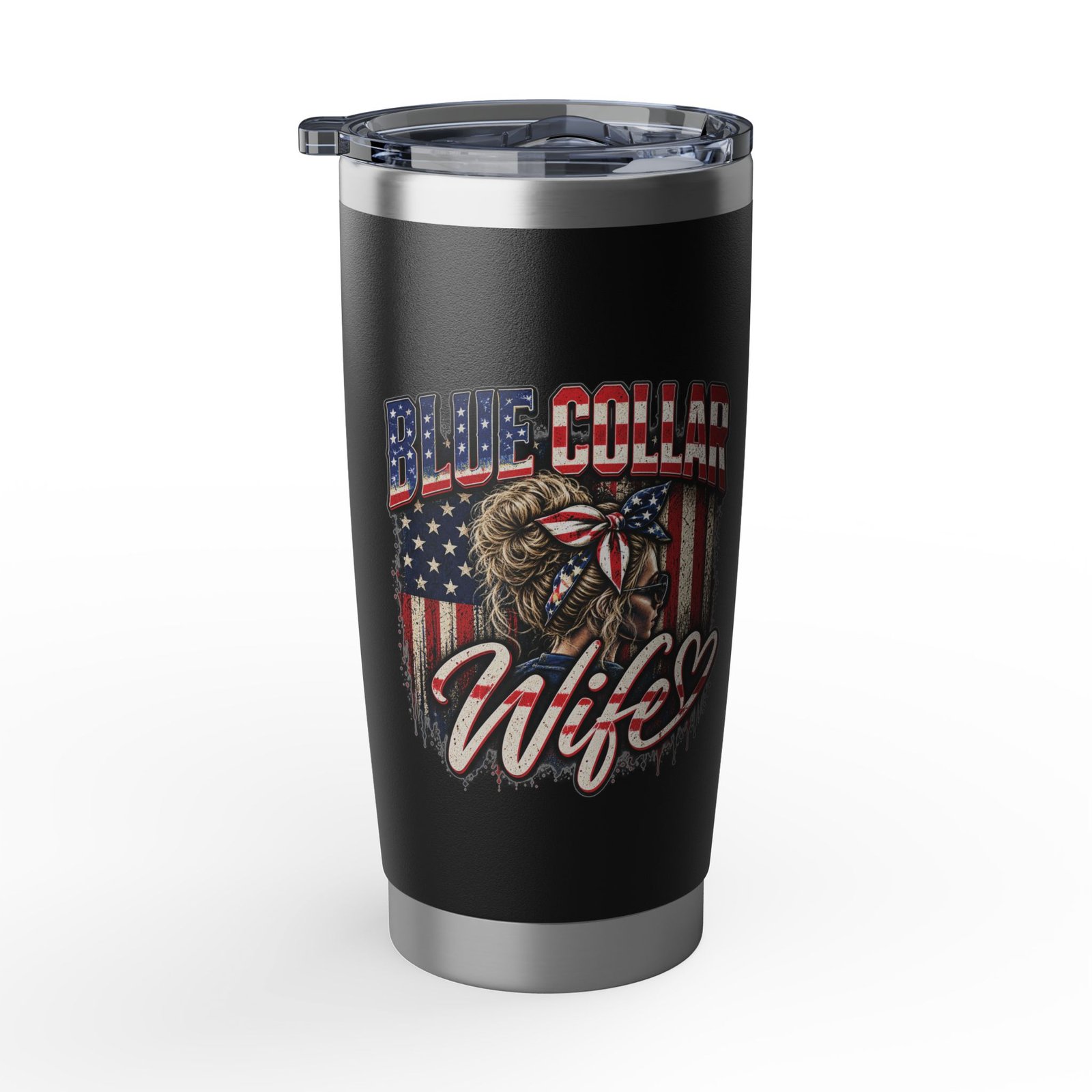 Blue Collar Wife | American Flag Black 20oz Tumbler — Her Trade. Her RULES. - Image 2