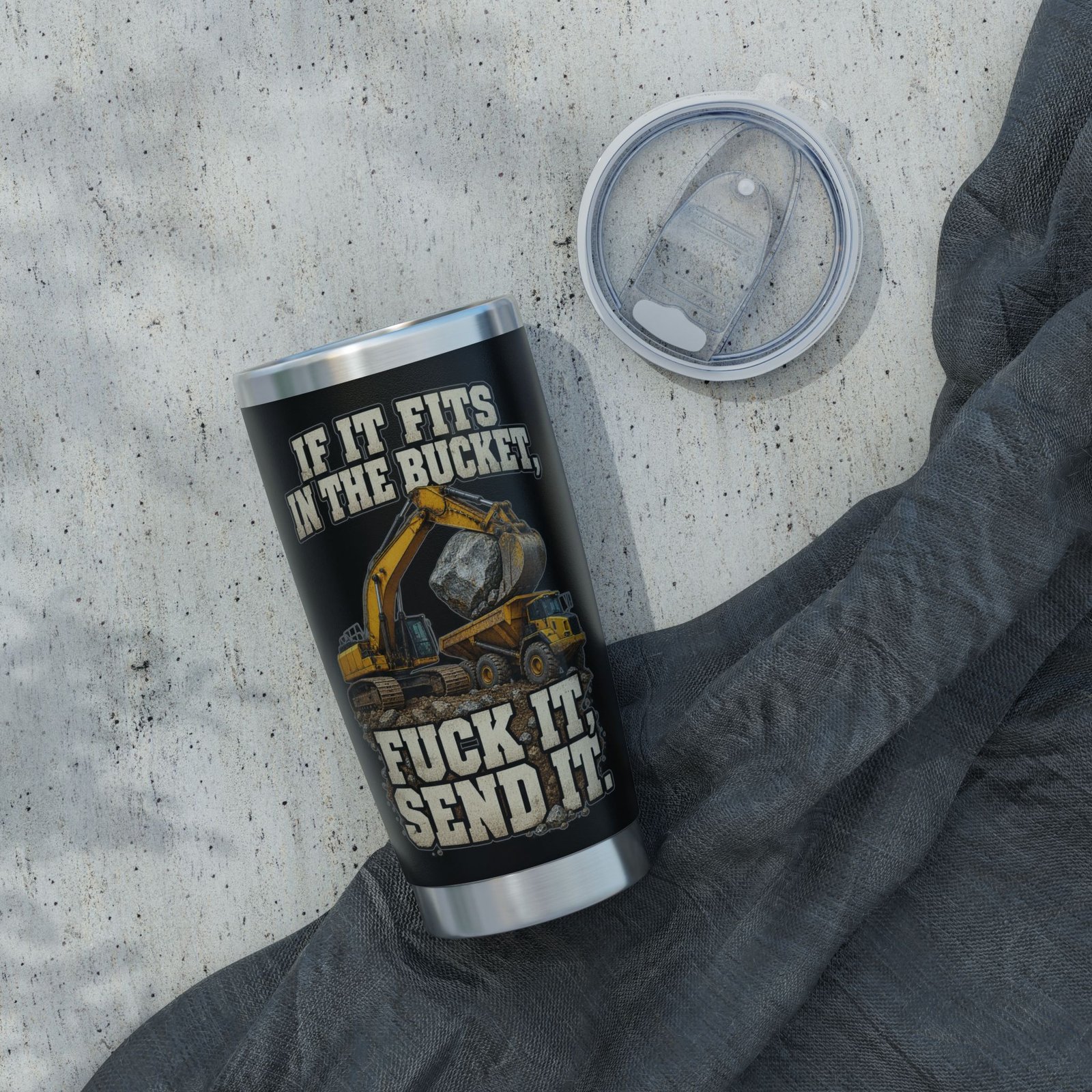 If It Fits in the Bucket, Fuck It — Send It | Excavator Black Vagabond 20oz Tumbler - Image 2