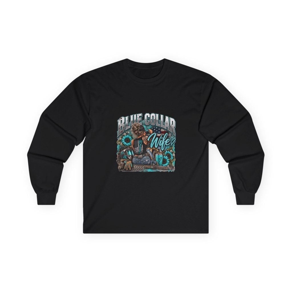Blue Collar Wife | Turquoise Sunflower Long-Sleeve Shirt — Her Trade. Her RULES.