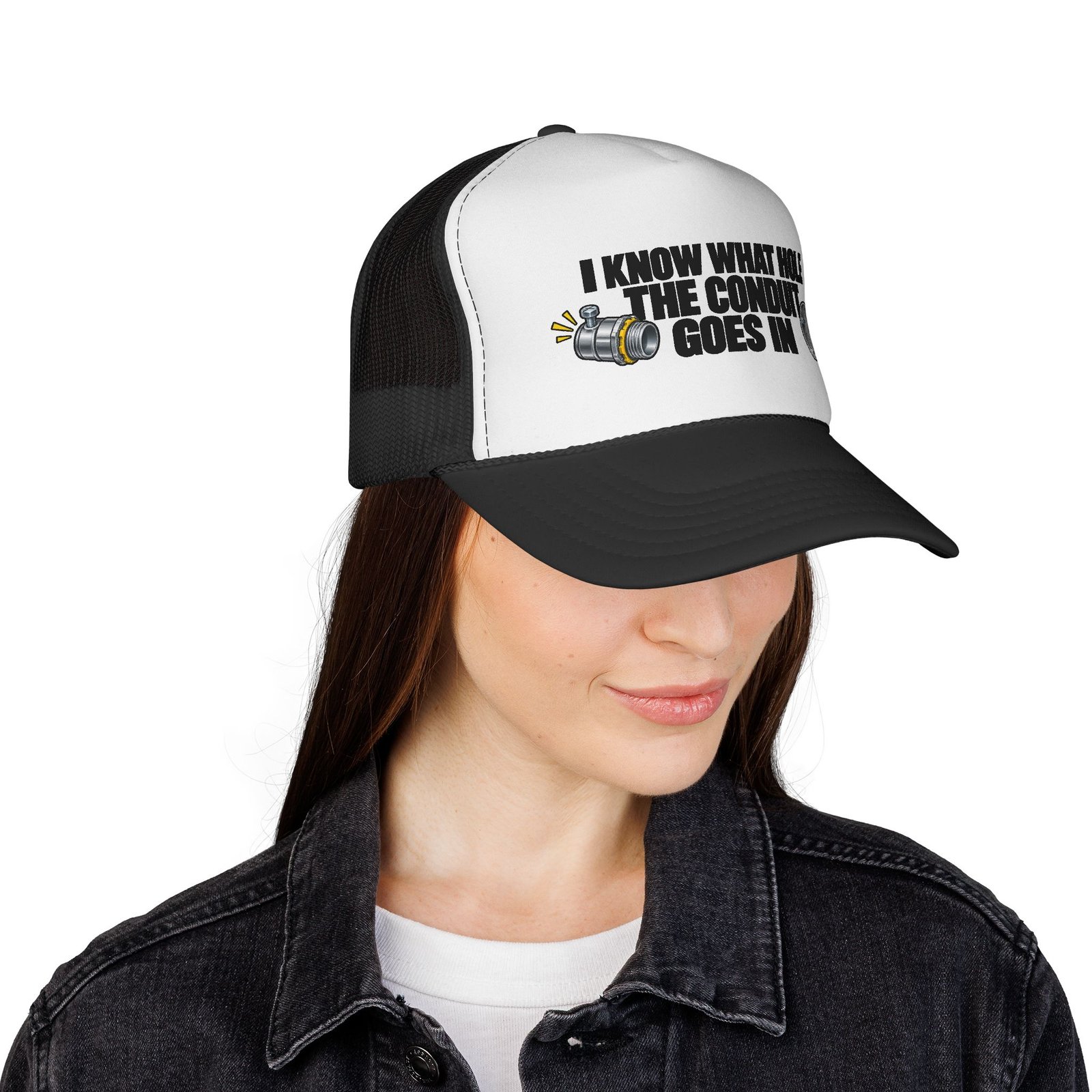 I Know What Hole the Conduit Goes In | Electrician Trucker Hat - Image 4