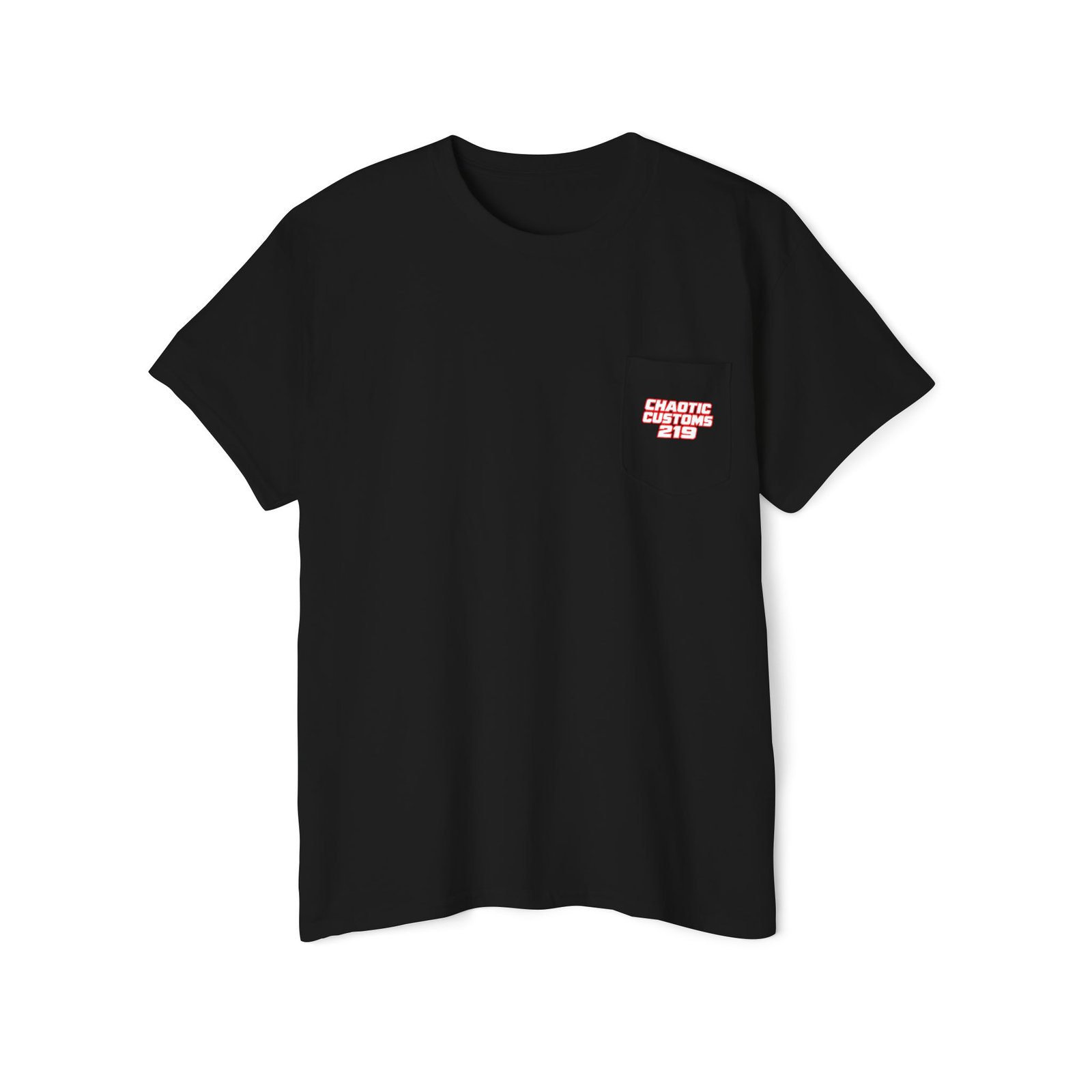 Chaotic Customs 219 — Blue Collar Built. Chaos Driven. Pocket Tee - Image 2