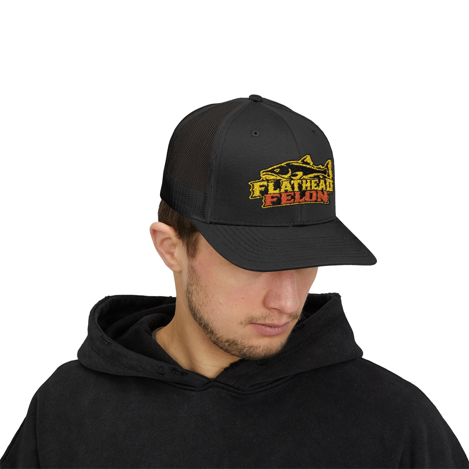 Blue Collar Flat Heads — Flathead Felon Embroidered Trucker Hat - Image 3