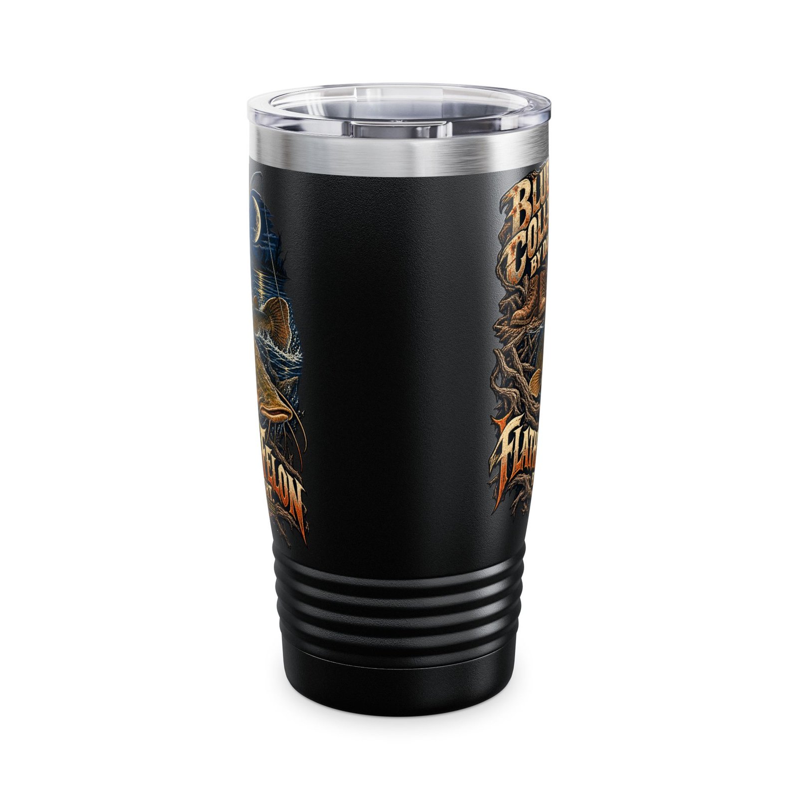 Blue Collar Flat Heads — Blue Collar by Day, Flathead Felon by Night Black 20oz Tumbler - Image 3