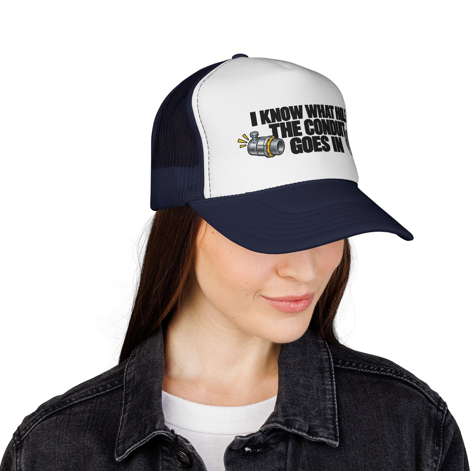 I Know What Hole the Conduit Goes In | Electrician Trucker Hat - Image 12