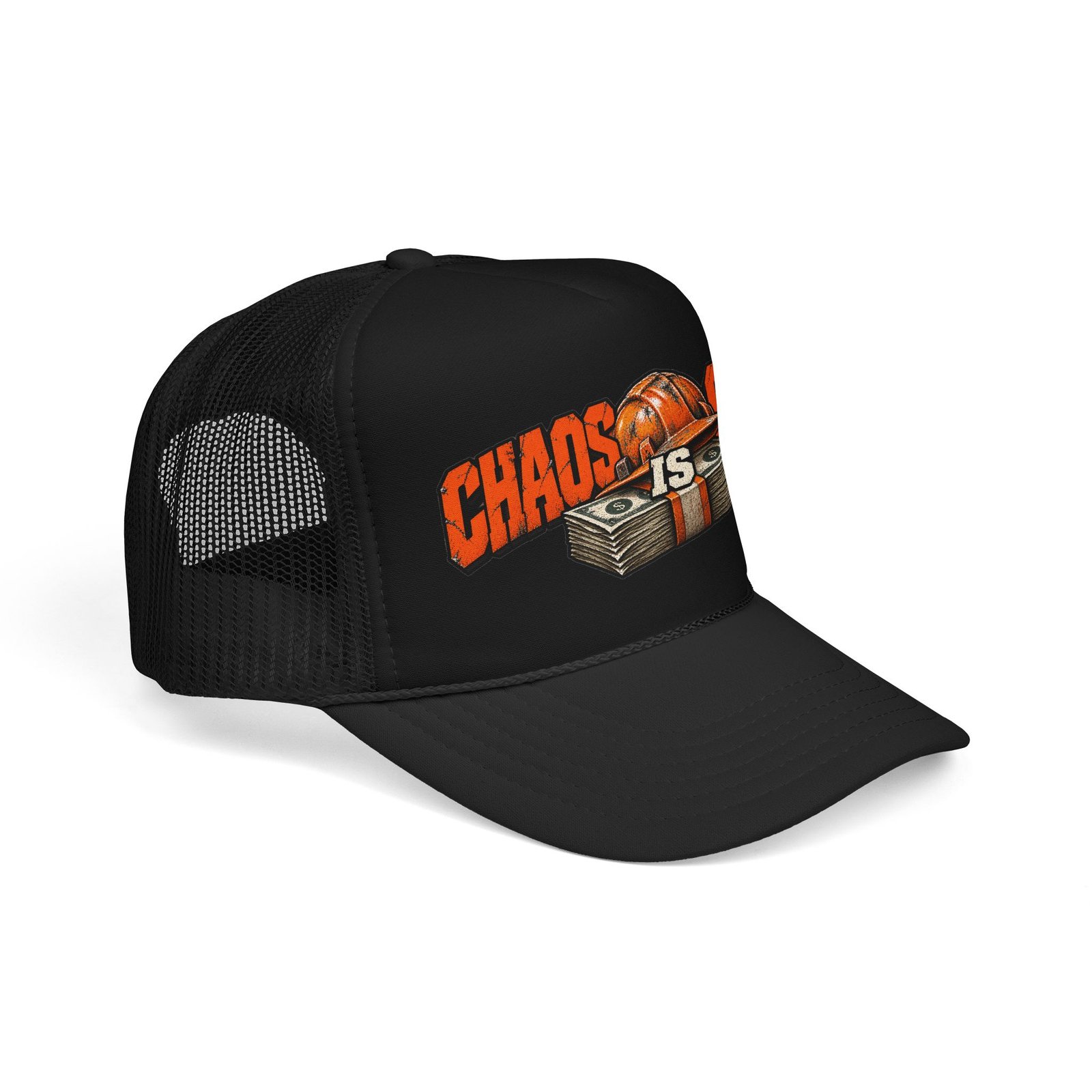Chaos Is Cash | Neon Orange Hardhat Trucker Hat — Don’t Be a Ronnie - Image 2