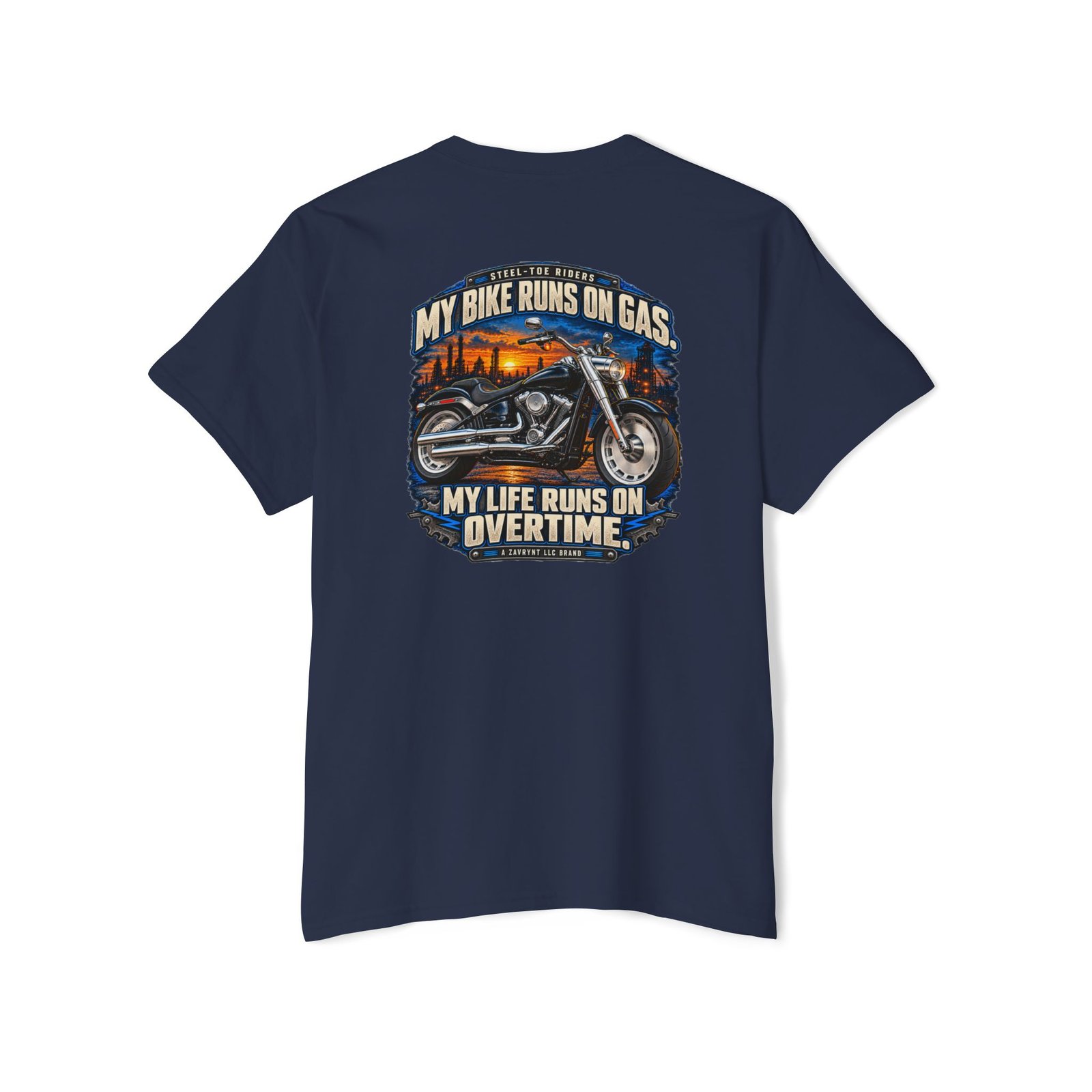My Bike Runs on Gas. My Life Runs on Overtime. | Steel-Toe Riders Pocket Tee - Image 14