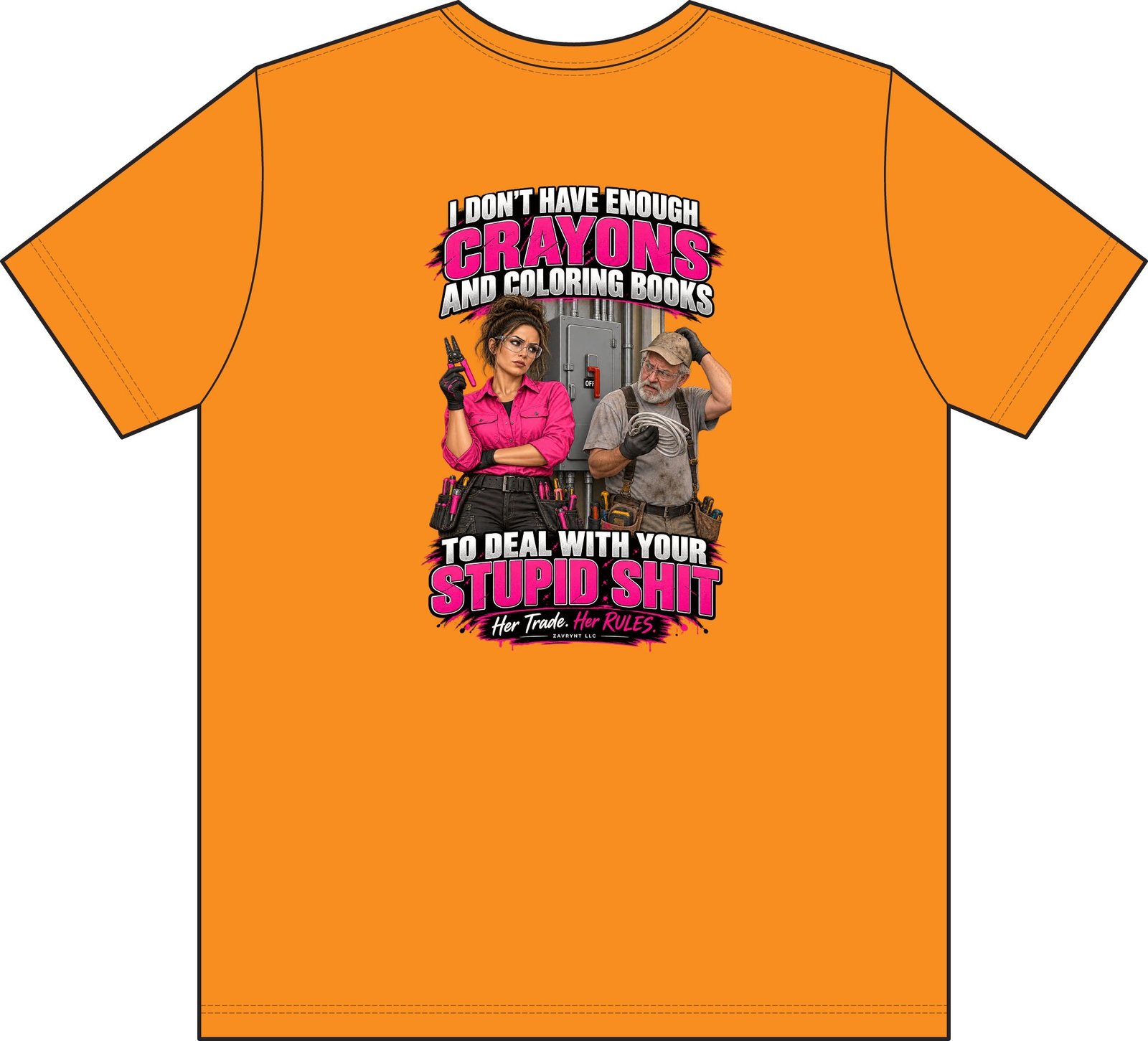 Her Trade. Her RULES. | Crayons and Coloring Books — Electrician Pocket T-Shirt - Image 2