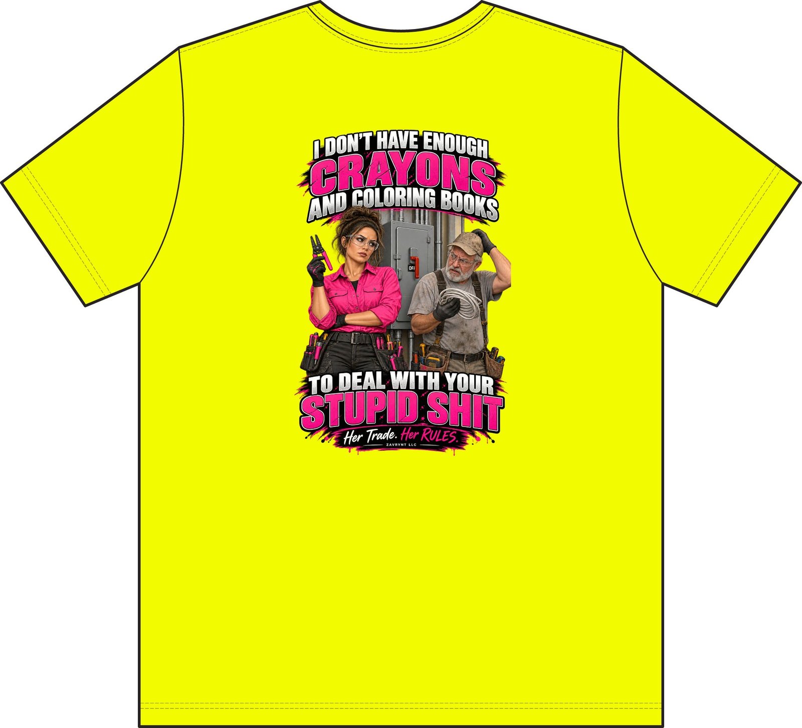 Her Trade. Her RULES. | Crayons and Coloring Books — Electrician Pocket T-Shirt - Image 3