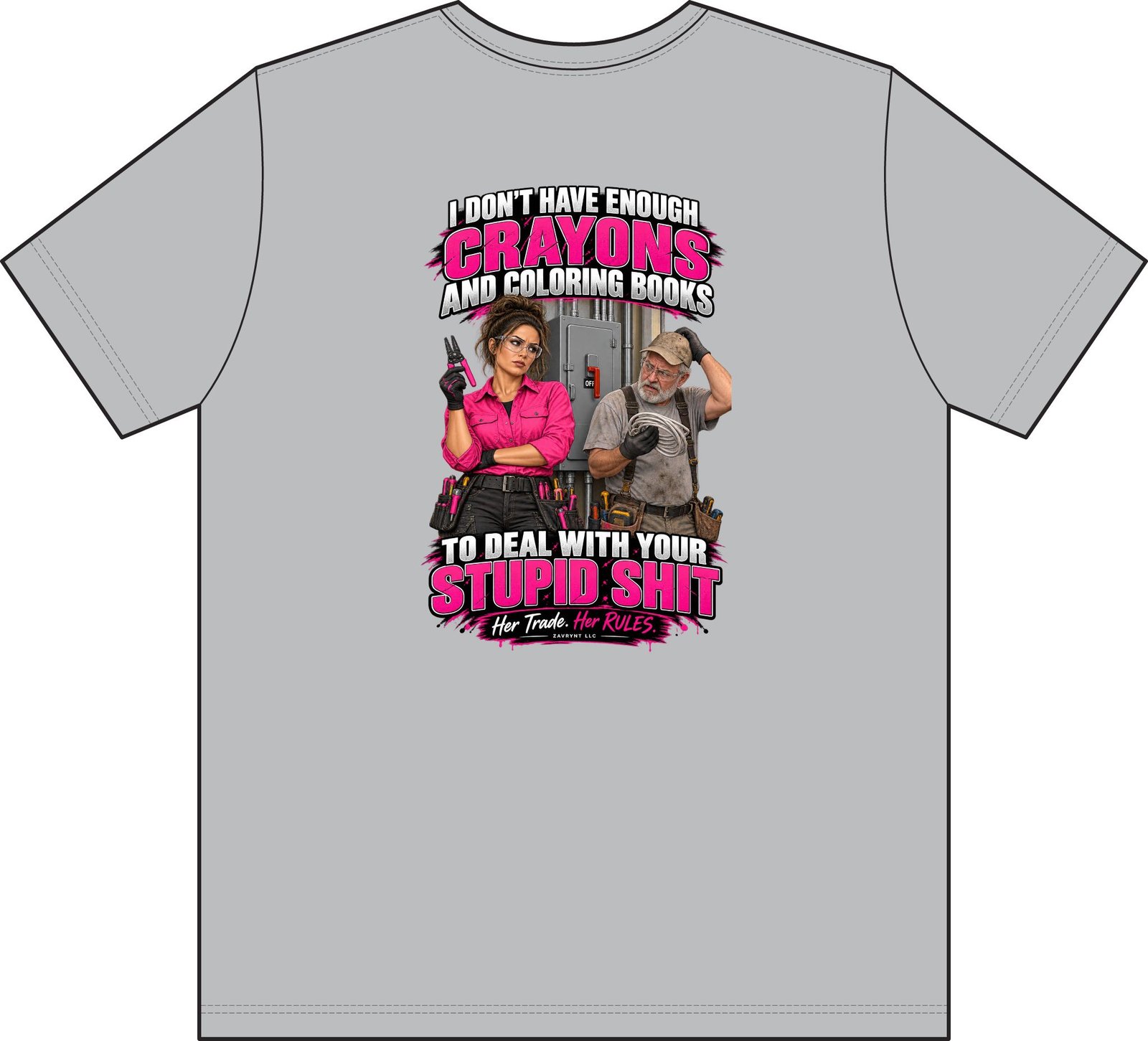 Her Trade. Her RULES. | Crayons and Coloring Books — Electrician Pocket T-Shirt - Image 4