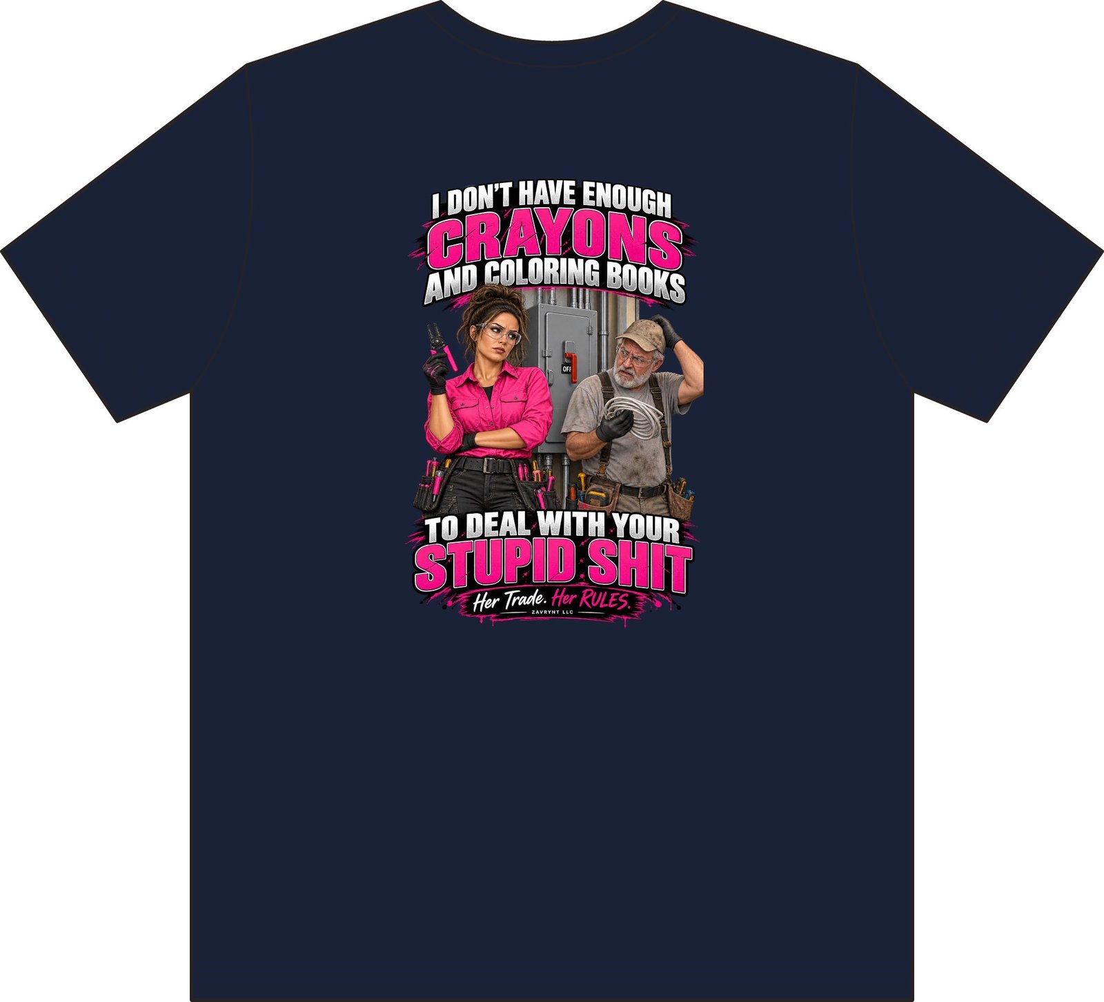 Her Trade. Her RULES. | Crayons and Coloring Books — Electrician Pocket T-Shirt - Image 5
