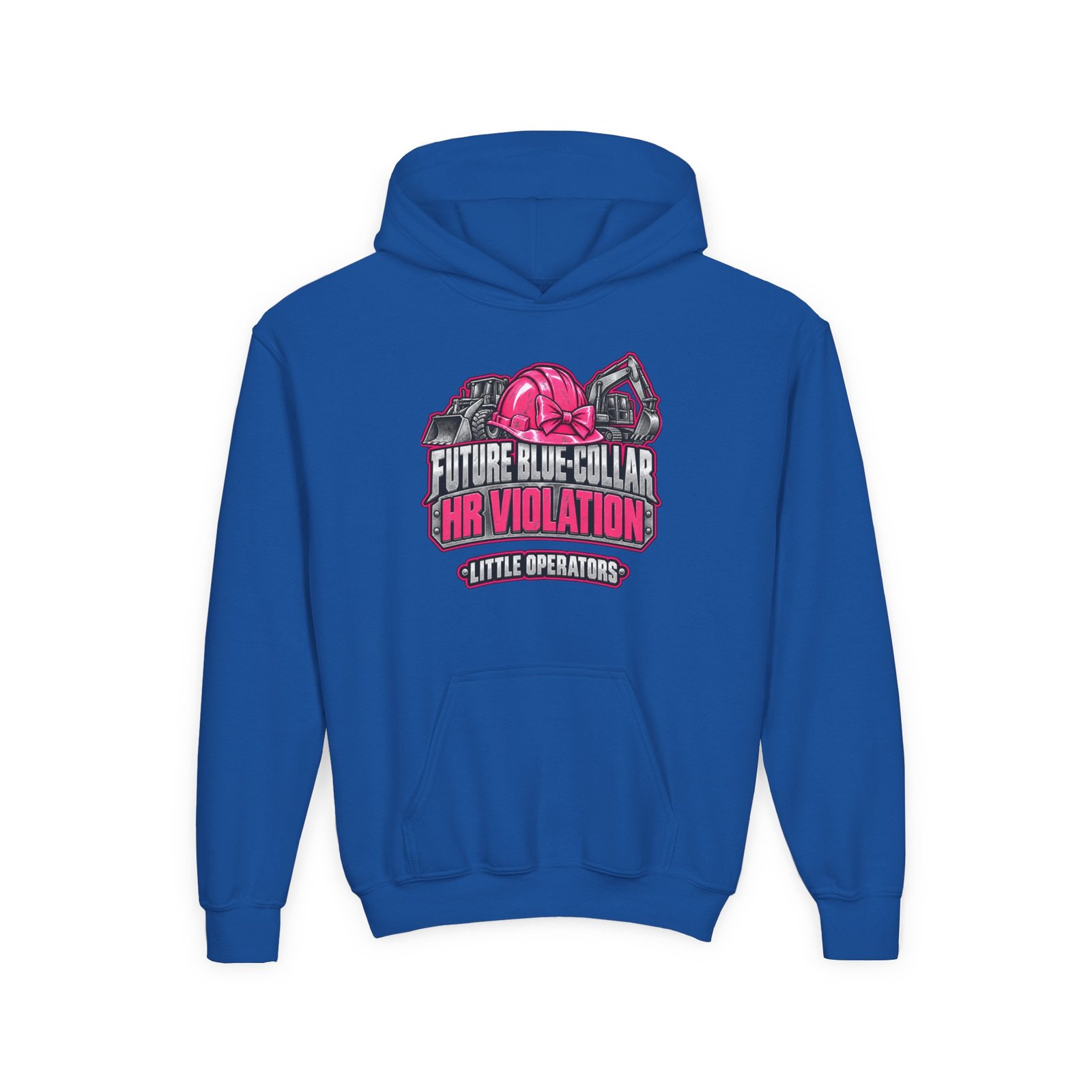 Future Blue-Collar HR Violation — Little Operators Pink Youth Hoodie - Image 4