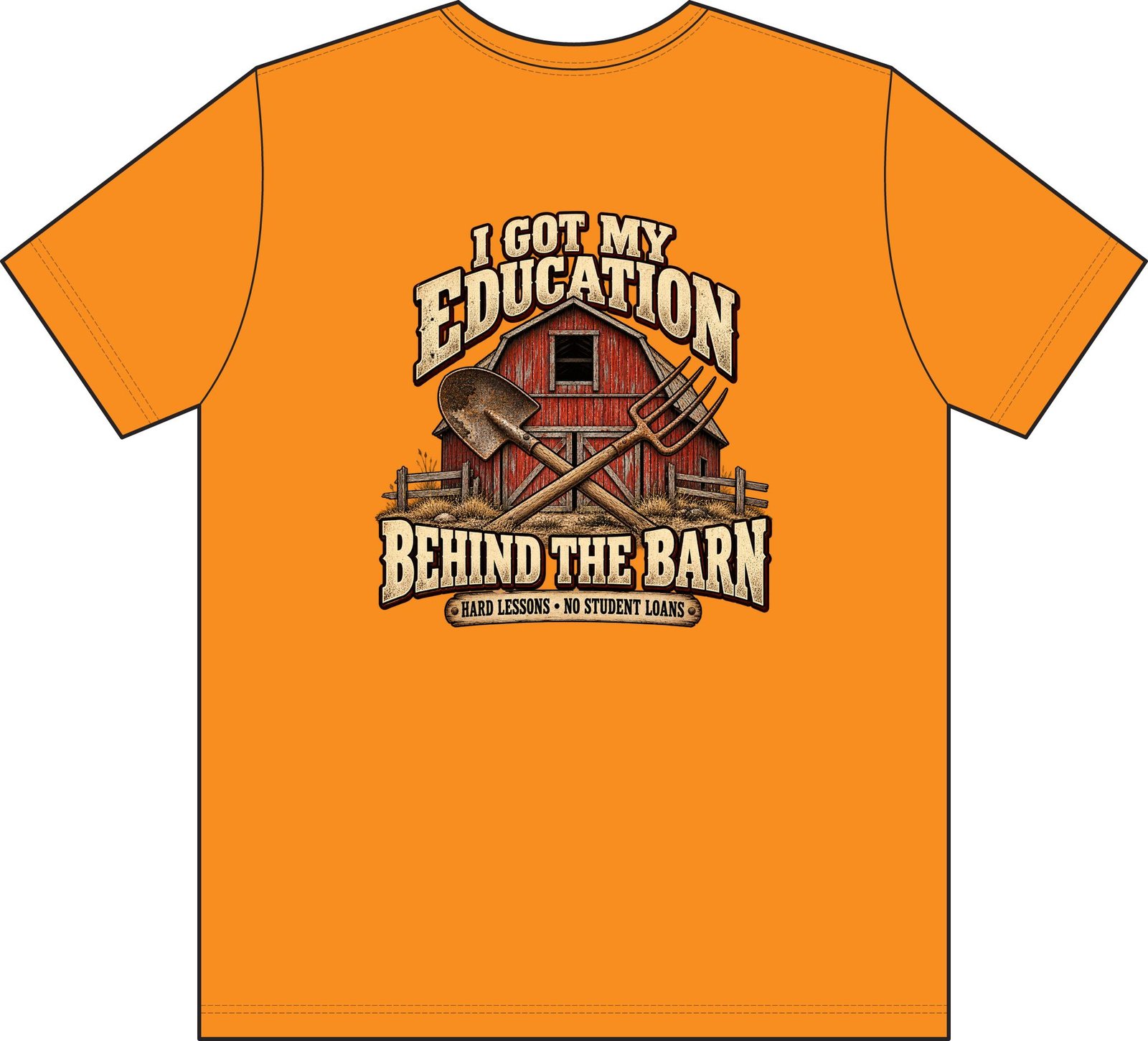 Barn Life T-Shirt — I Got My Education Behind the Barn Pocket Work Tee - Image 2