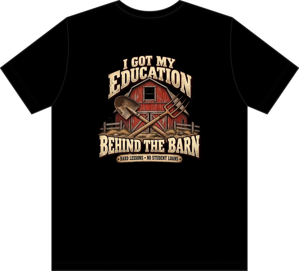 Barn Life T-Shirt — I Got My Education Behind the Barn Pocket Work Tee
