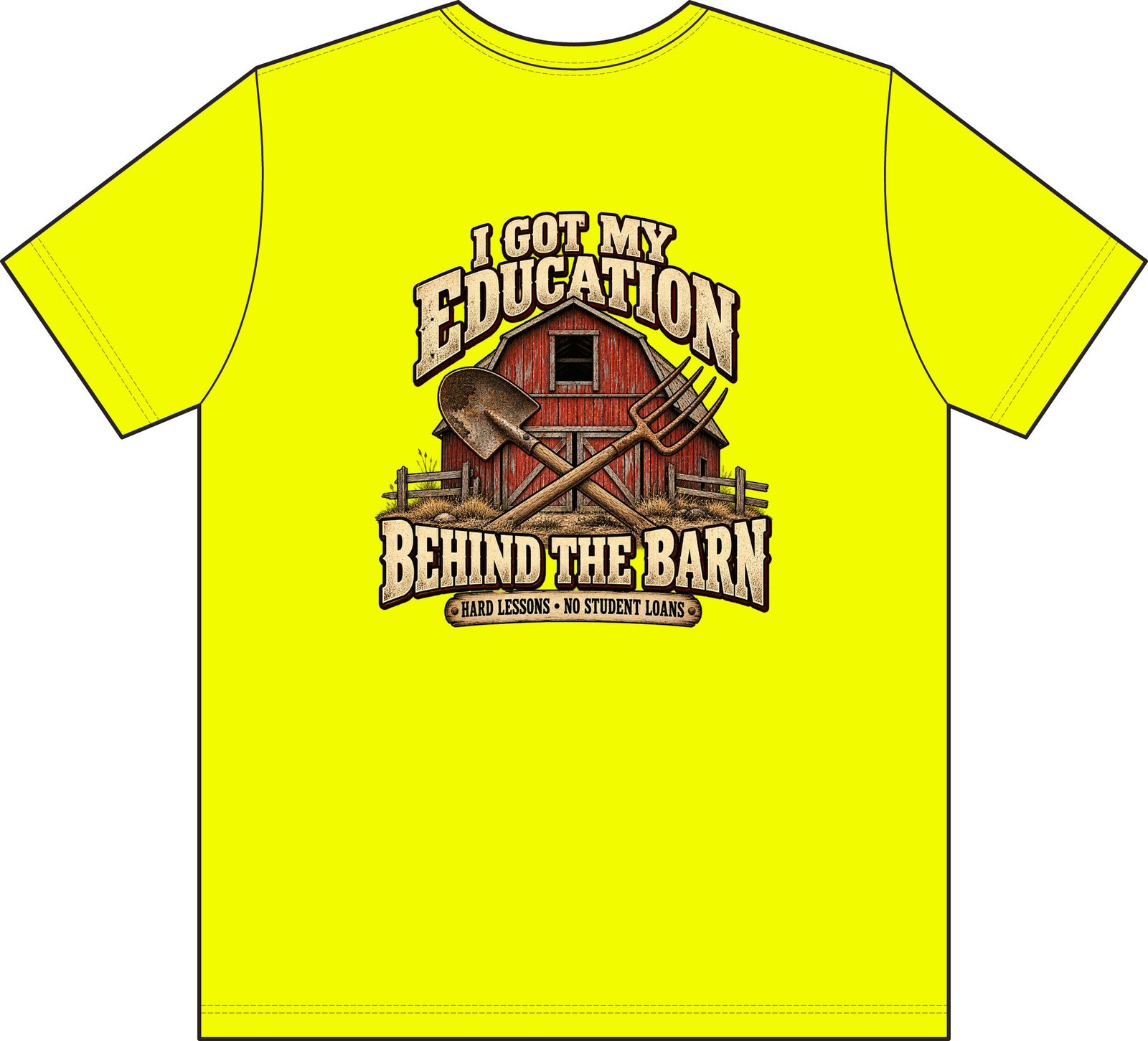 Barn Life T-Shirt — I Got My Education Behind the Barn Pocket Work Tee - Image 3