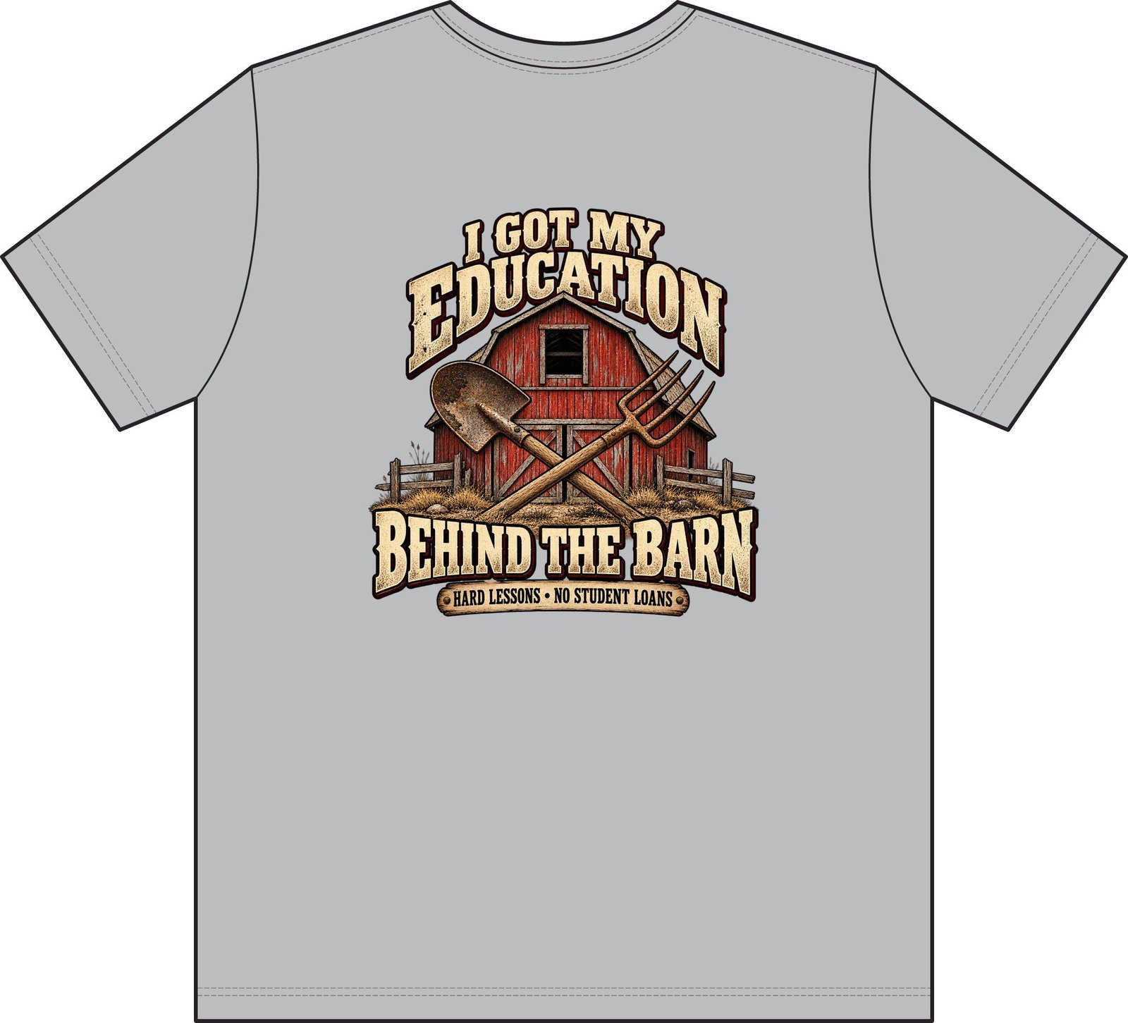 Barn Life T-Shirt — I Got My Education Behind the Barn Pocket Work Tee - Image 4