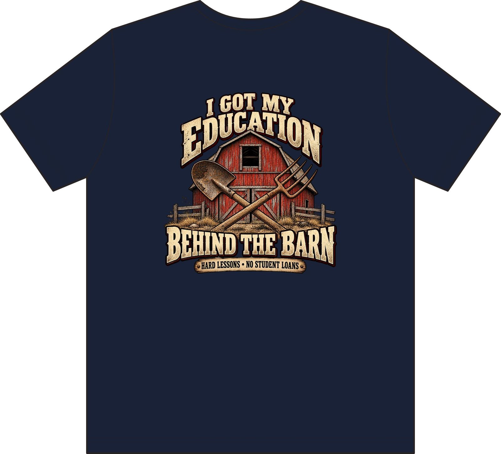 Barn Life T-Shirt — I Got My Education Behind the Barn Pocket Work Tee - Image 5