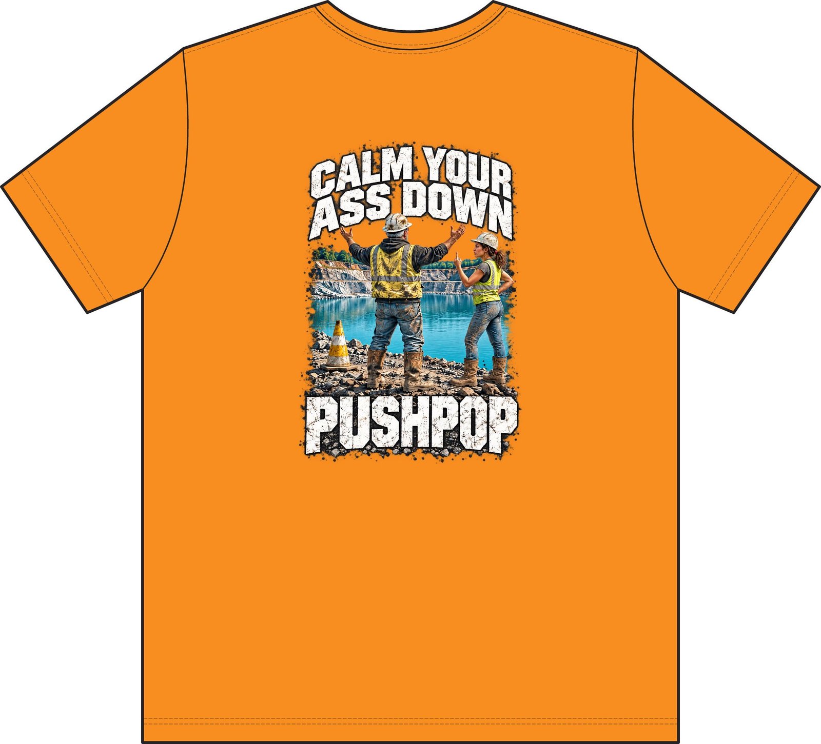 Calm Your Ass Down, Pushpop — Don't Be a Ronnie Pocket Work T-Shirt - Image 2