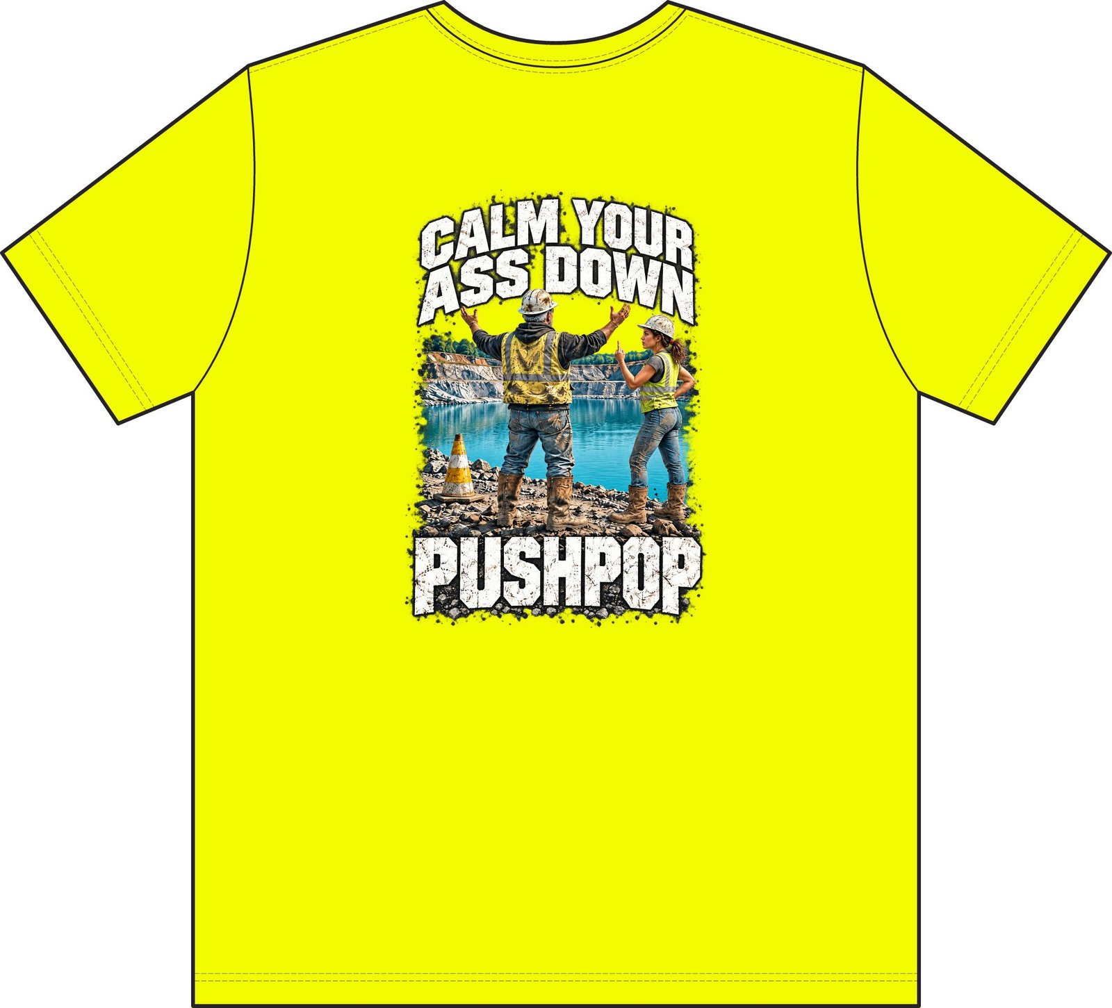 Calm Your Ass Down, Pushpop — Don't Be a Ronnie Pocket Work T-Shirt - Image 3