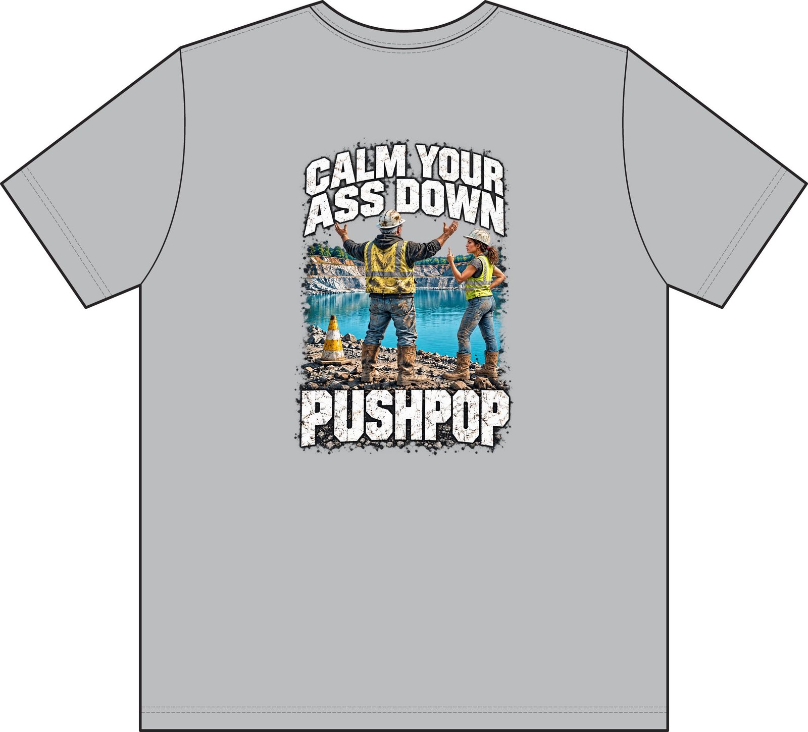 Calm Your Ass Down, Pushpop — Don't Be a Ronnie Pocket Work T-Shirt - Image 4