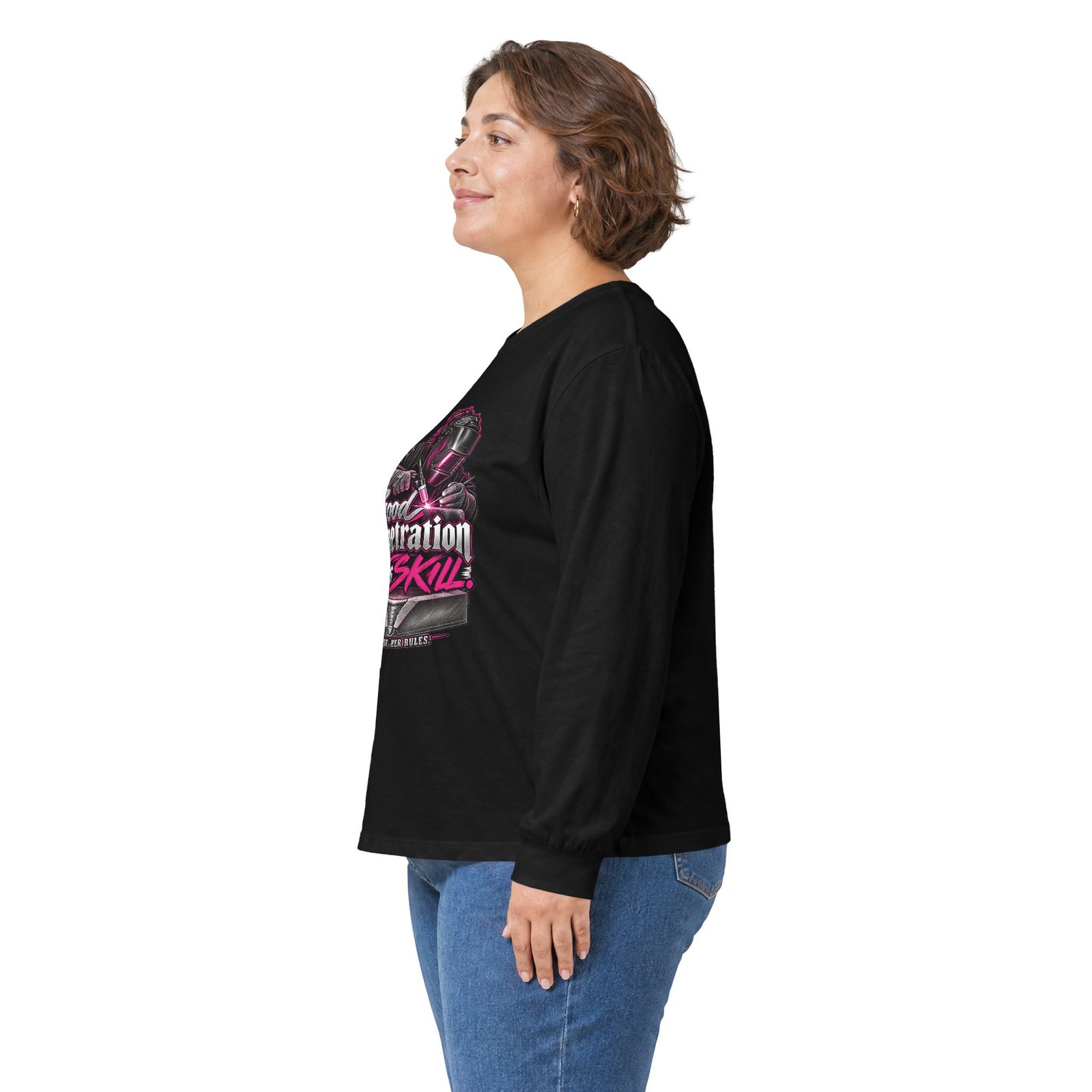 Good Penetration Takes Skill. | Hot Pink Welder Long-Sleeve Shirt — Her Trade. Her RULES. - Image 4