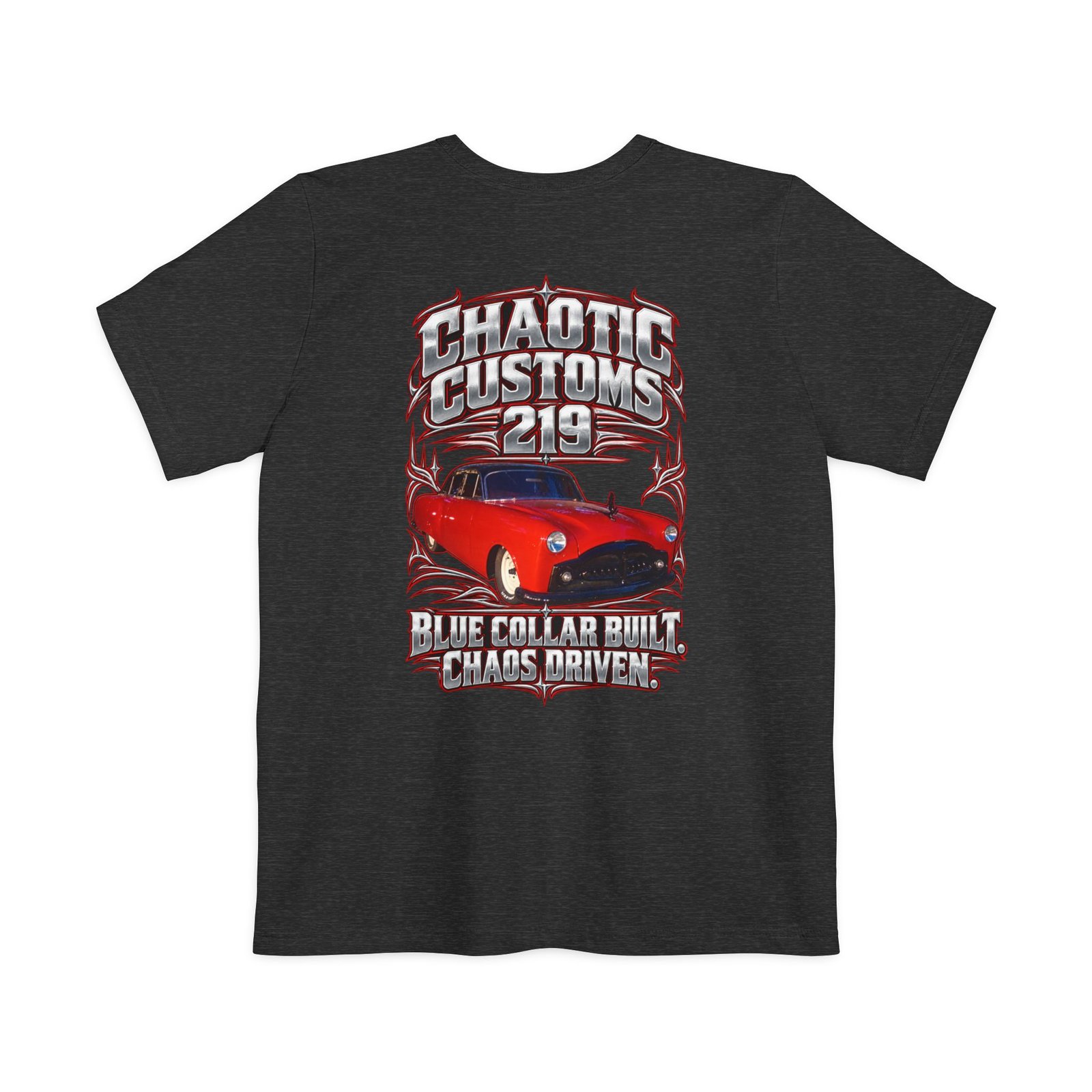 Chaotic Customs 219 — Larger Back Print Bella+Canvas Pocket Tee - Image 14