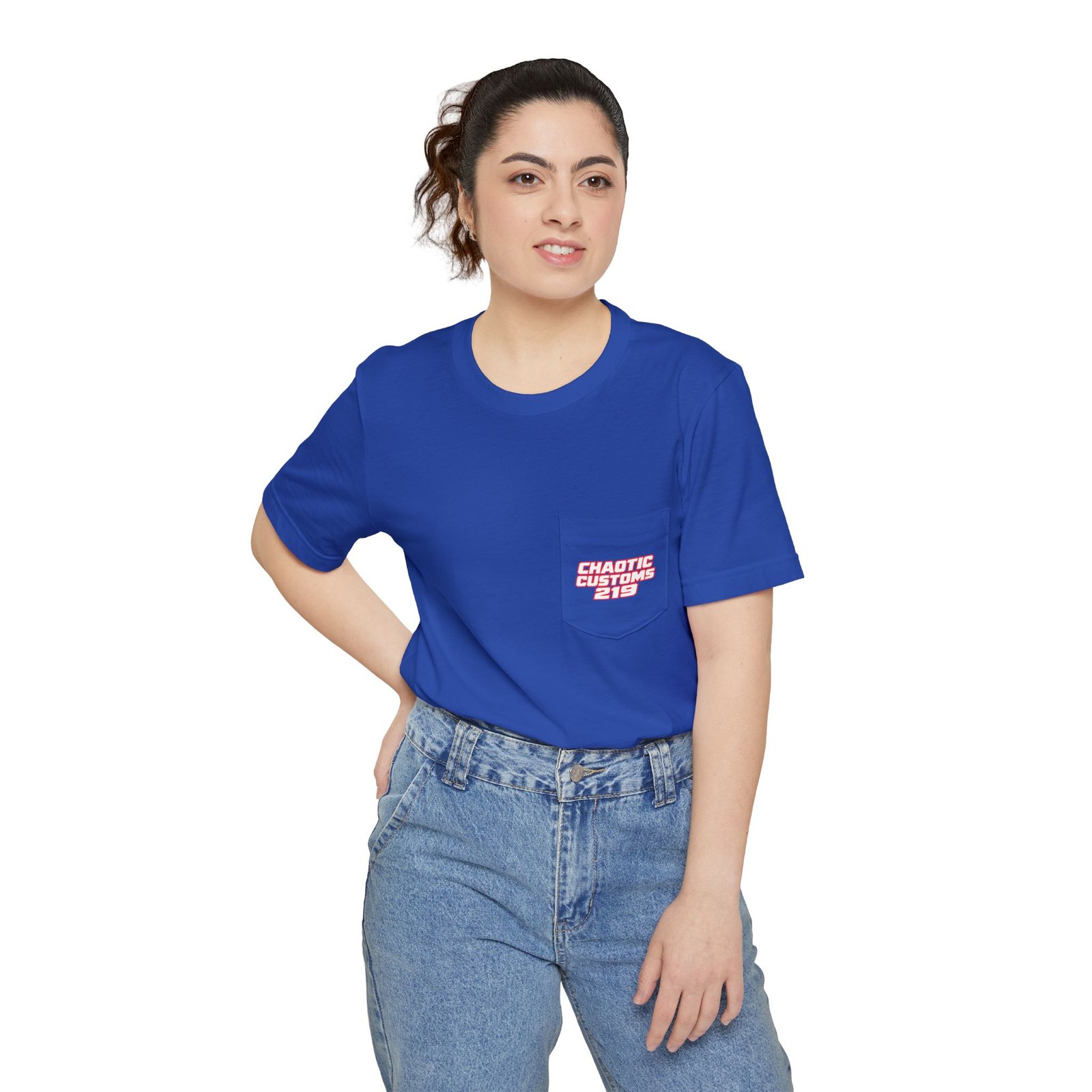 Chaotic Customs 219 — Larger Back Print Bella+Canvas Pocket Tee - Image 11