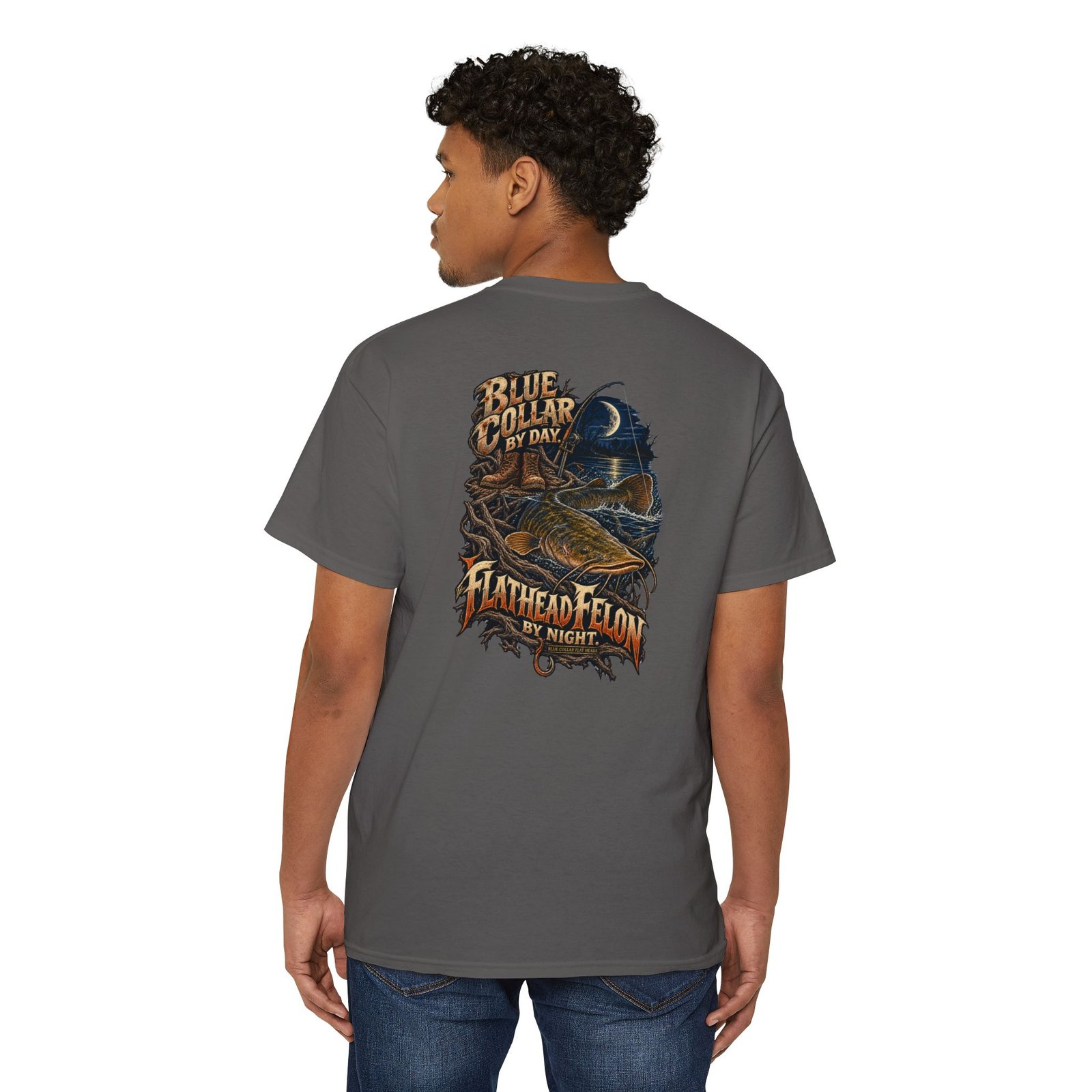 Blue Collar Flat Heads — Blue Collar by Day, Flathead Felon by Night Pocket Tee - Image 12