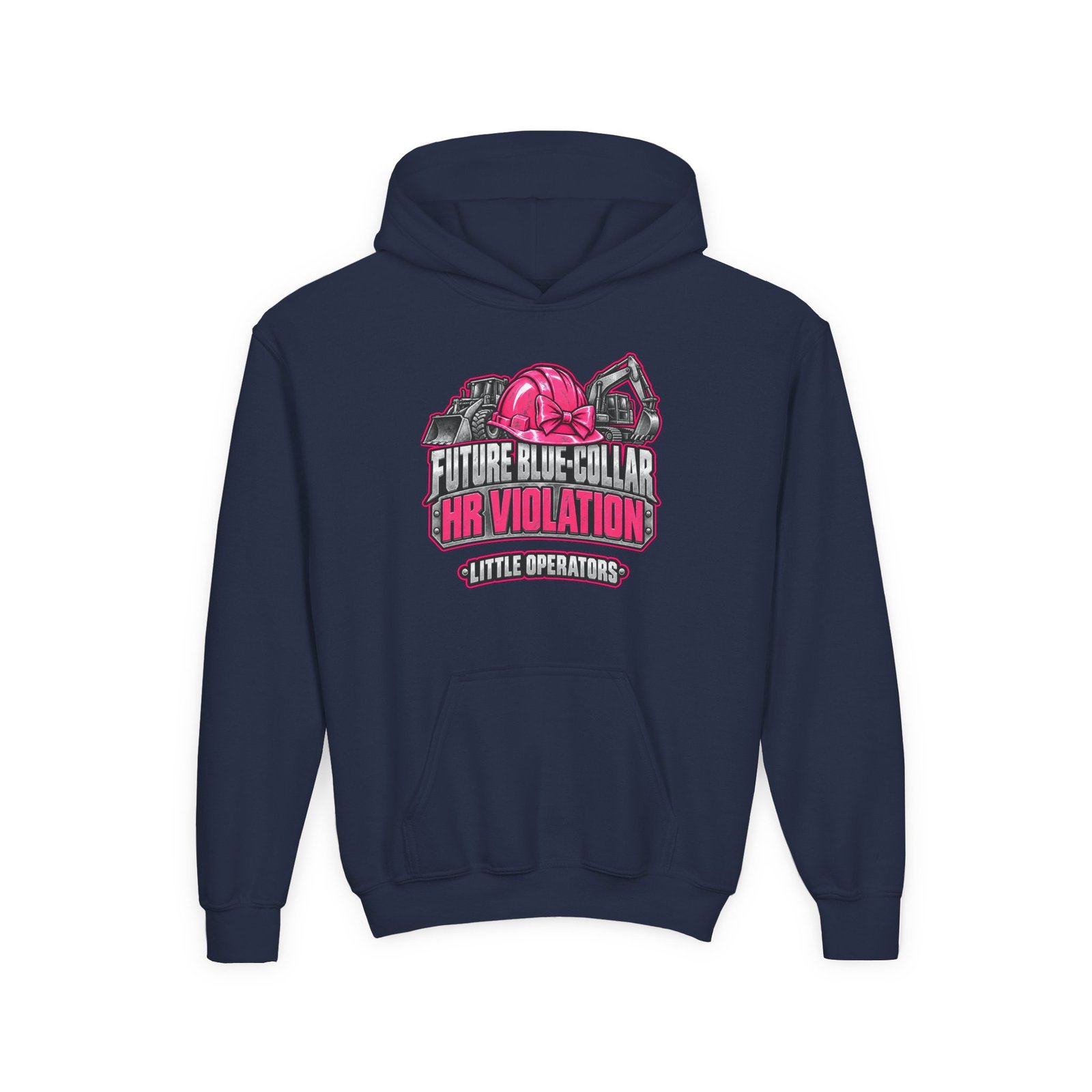 Future Blue-Collar HR Violation — Little Operators Pink Youth Hoodie - Image 5