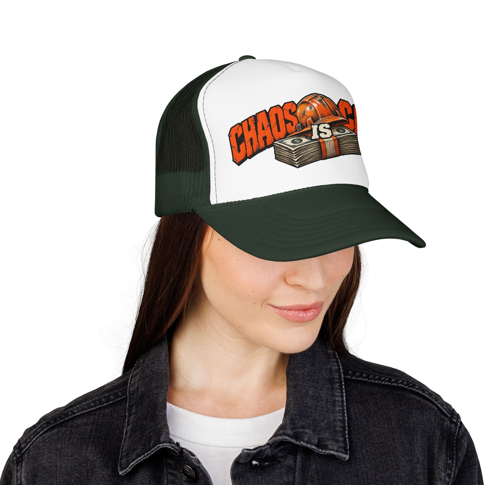 Chaos Is Cash | Neon Orange Hardhat Trucker Hat — Don’t Be a Ronnie - Image 16